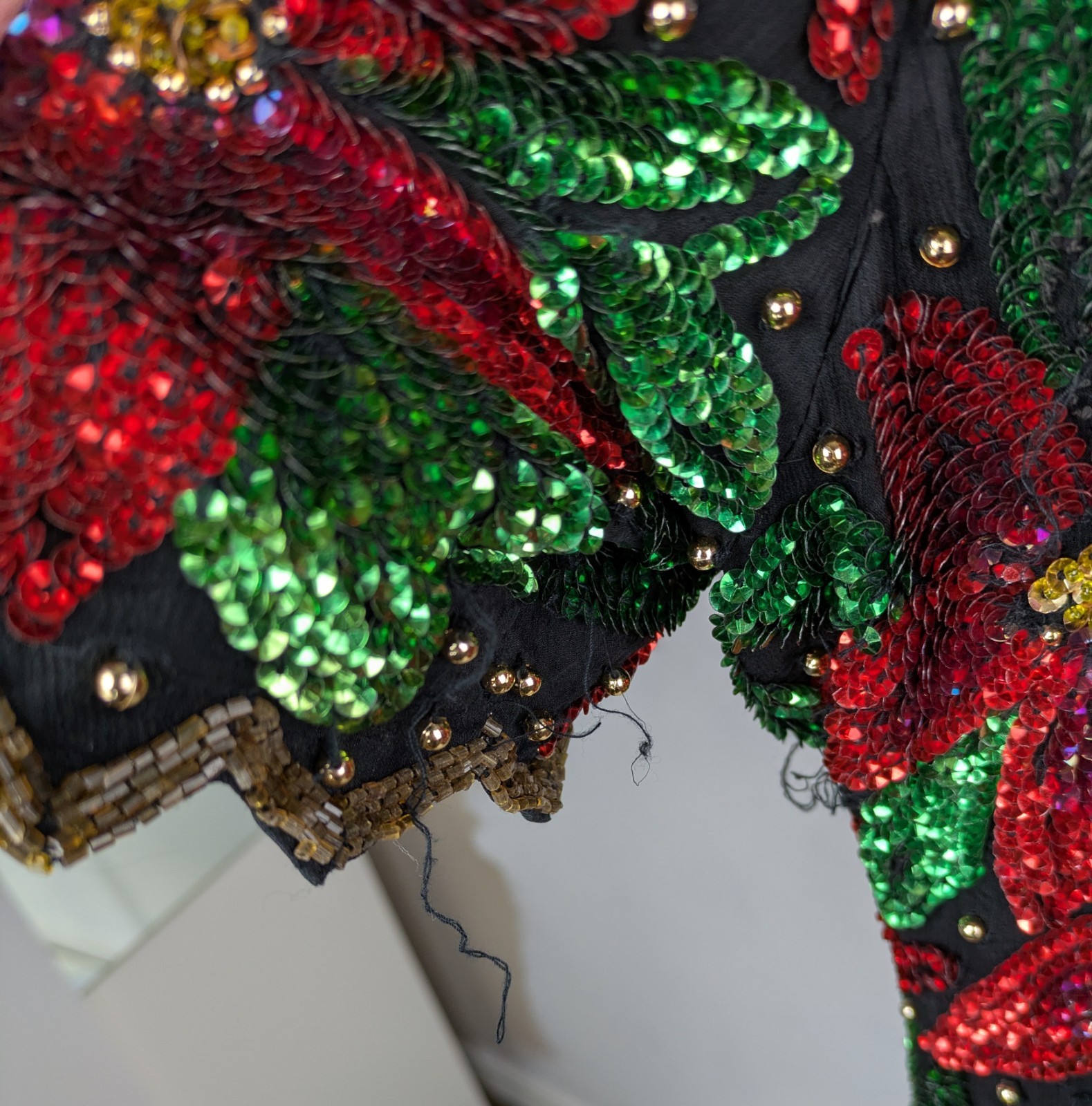 Vintage Laurence Kazar 3X Beaded Sequin Poinsettia Christmas Top Bling Evening