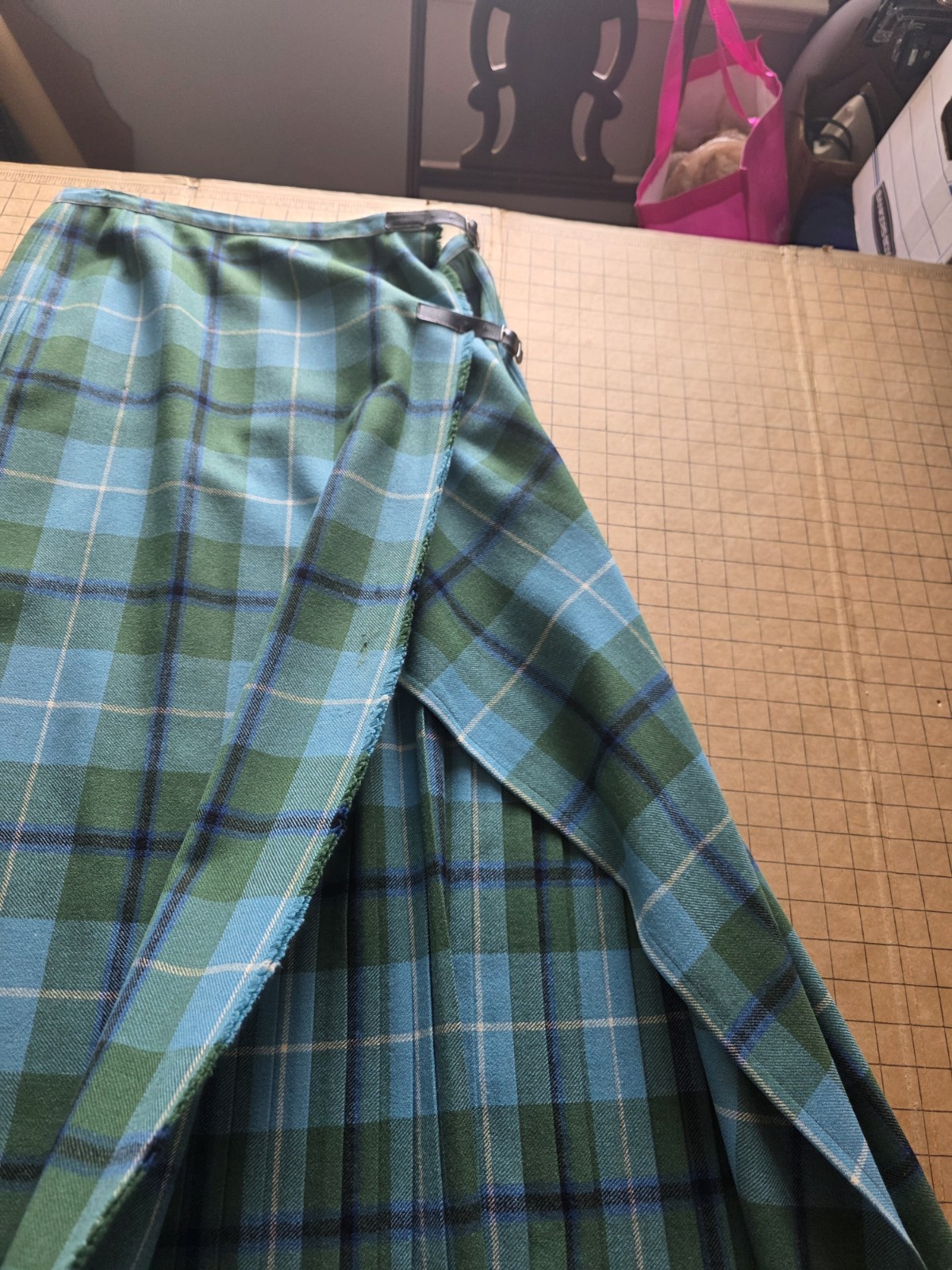 Vintage Forsyth Of Edinburgh Women’s Tartan Wool Maxi Skirt Blue Green Plaid L