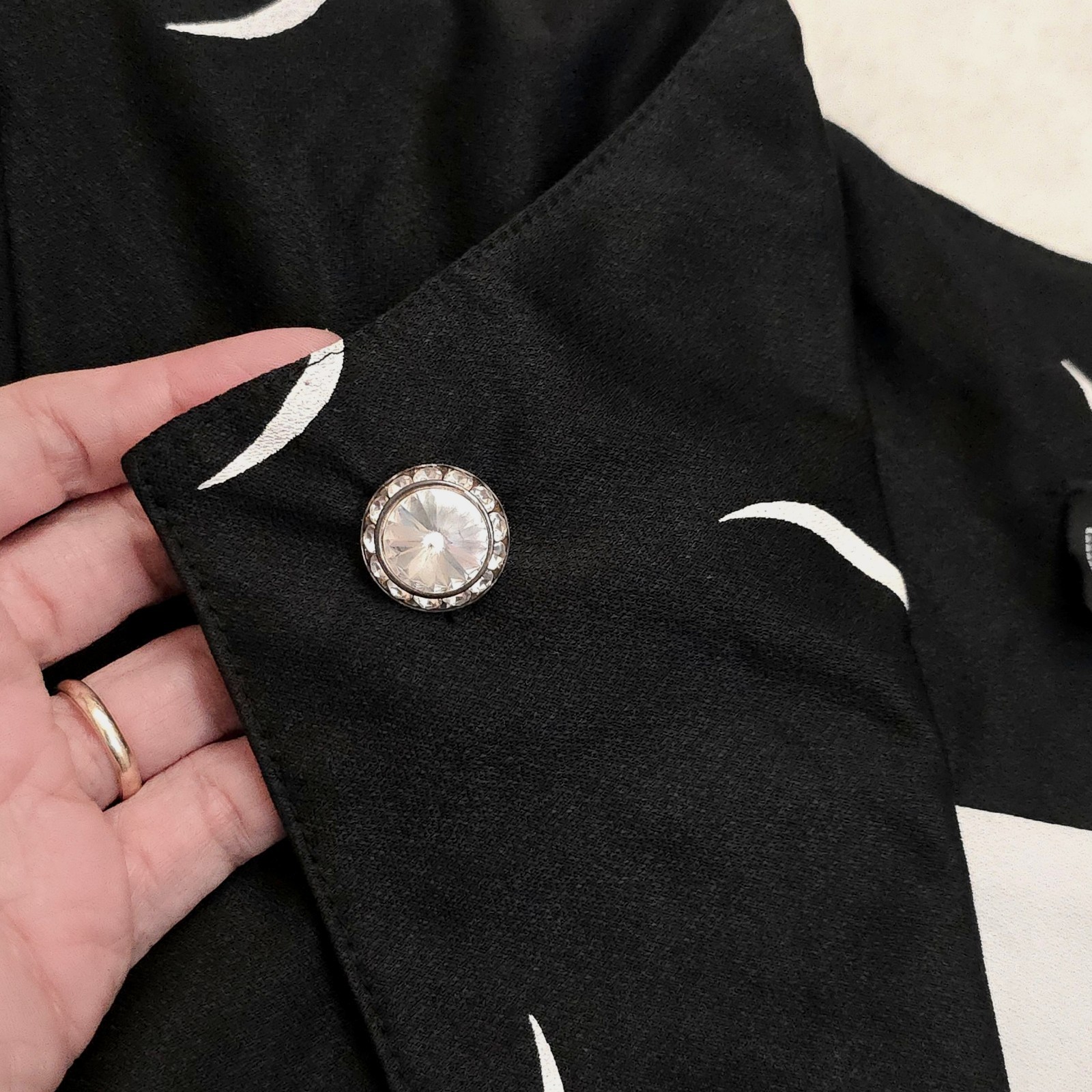 Vintage Tabby of California Dress Peplum Waist Black White Crescent Moon M 80s