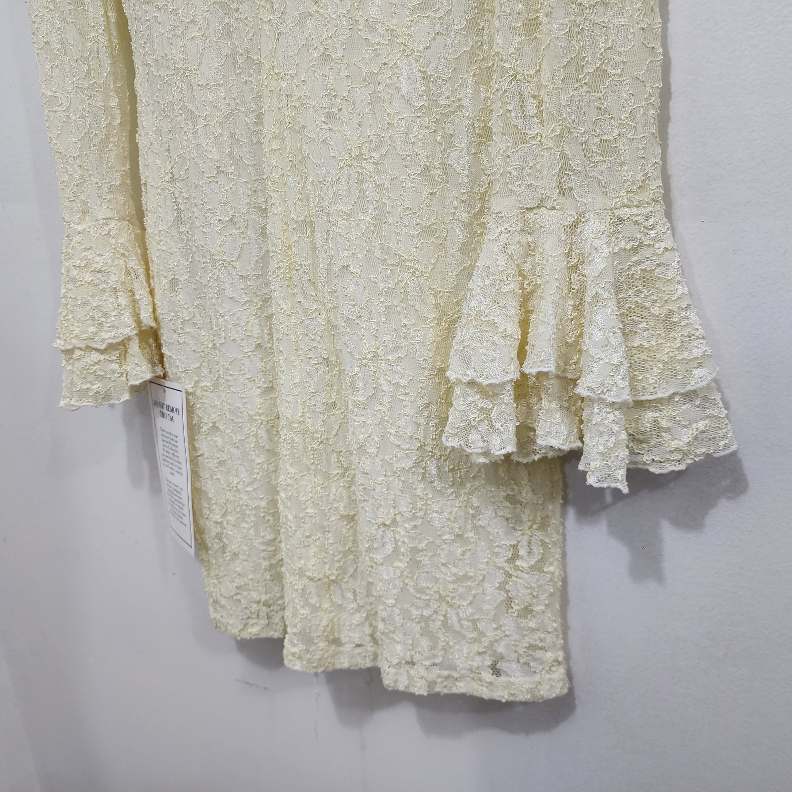 Onyx Nite 90s Vintage Cream Lace Bell Sleeve Mini Dress NEW Womens Sz 8 Stretch