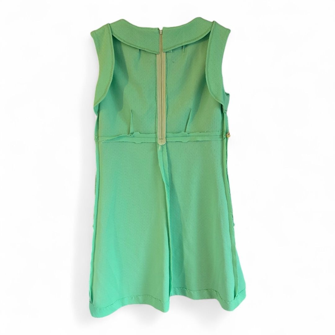 Vintage 1960s 1970s Handmade Green A-Line Dress Sleeveless Textured Fabric