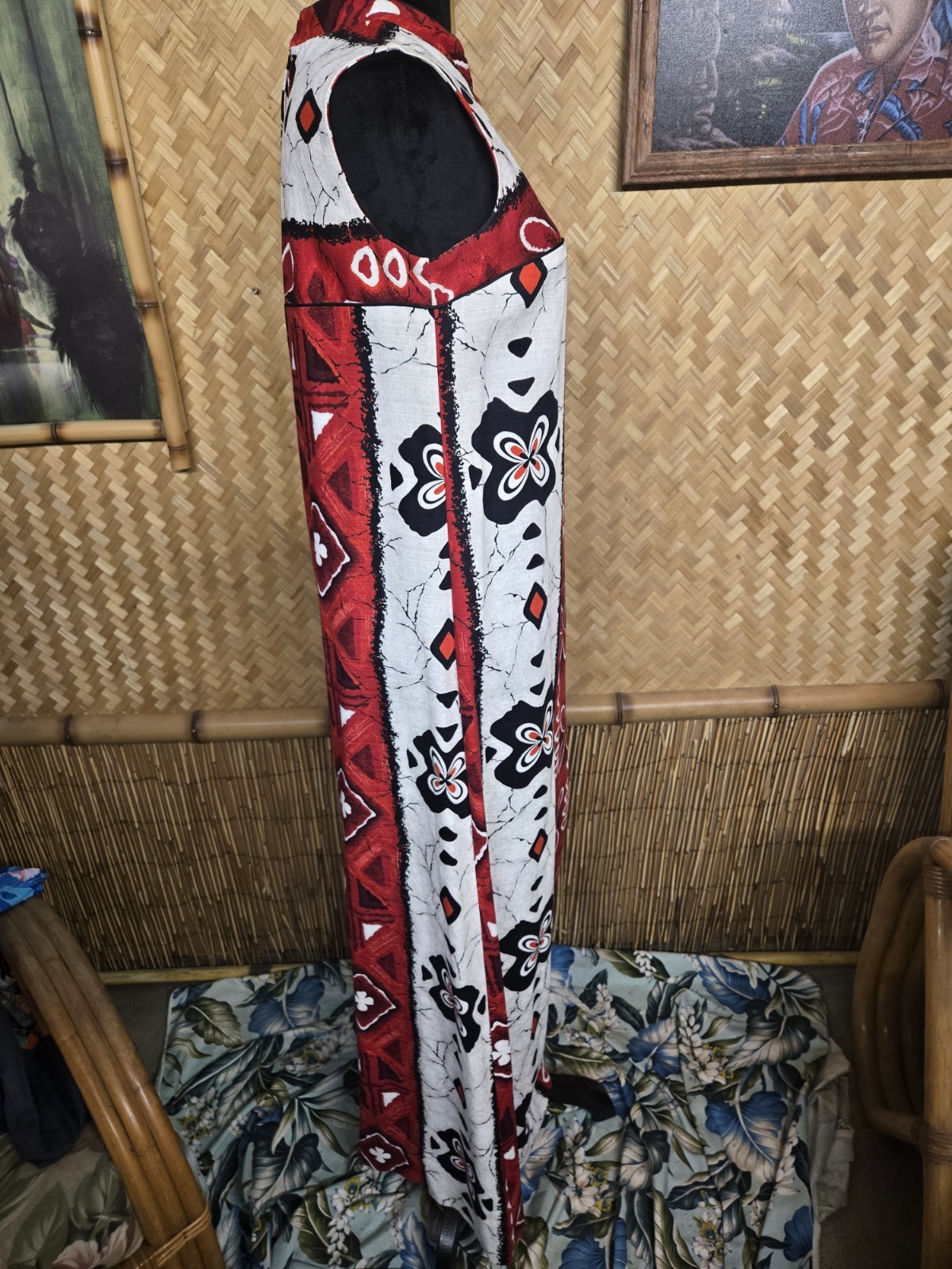 Vintage Waltah Clarke’s Hawaiian Barkcloth Aloha Maxi Dress w1108