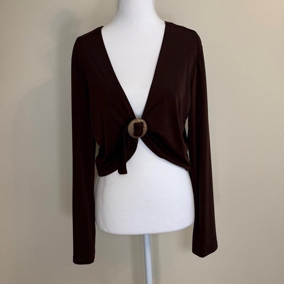 VTG Chocolate Brown Open Front Long Sleeve Top Sz M Whimsigoth Boho Hippie 70s