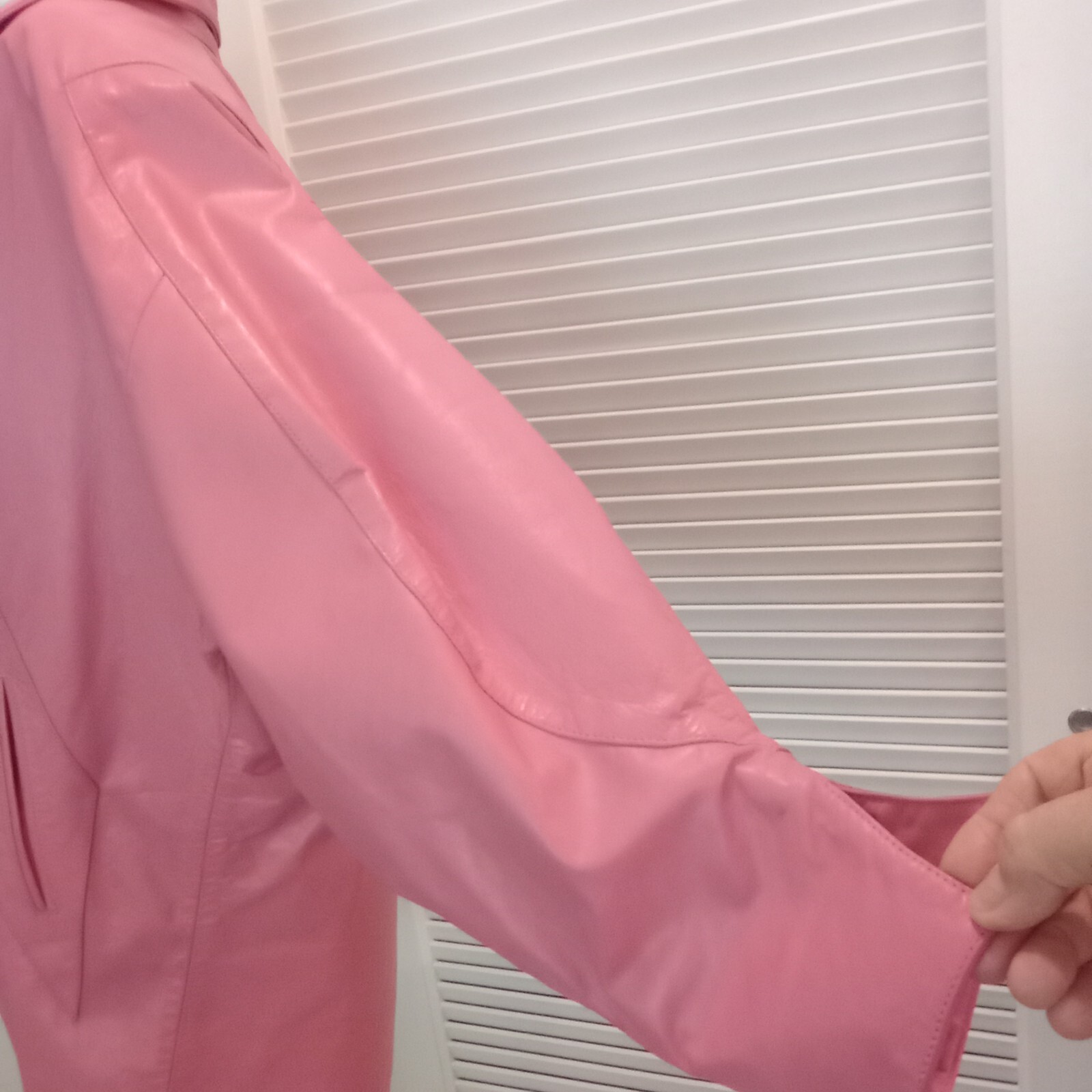 Pink Leather 1980’s Car Coat Length Dolman Sleeves Excellent Condition by Rafael