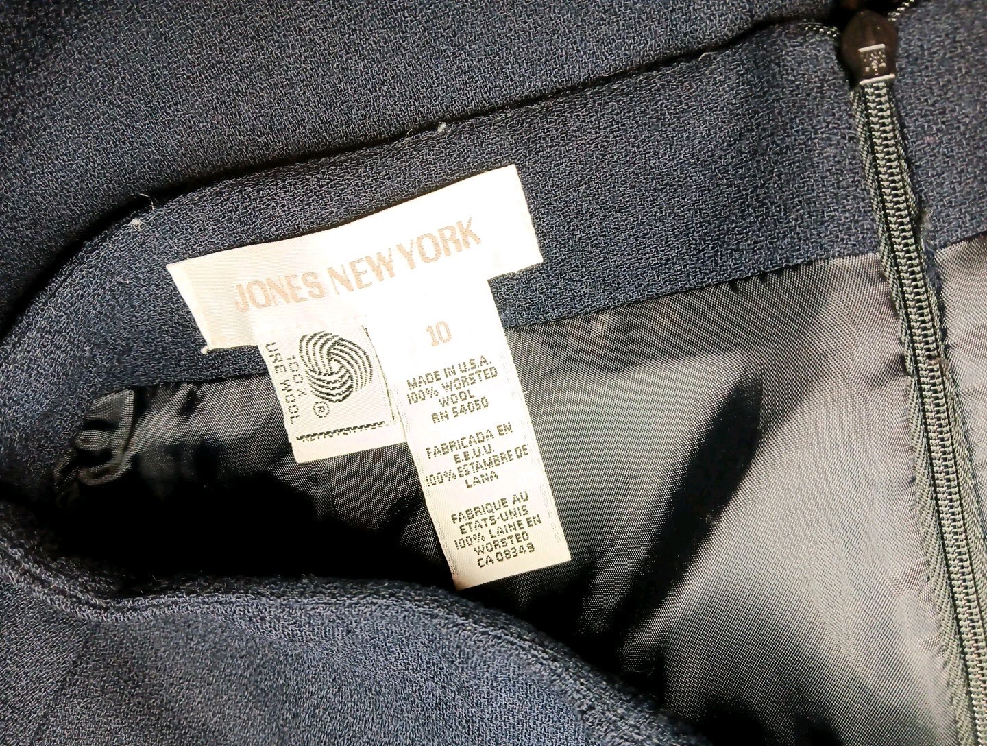VTG Jones New York Womens 10 Skirt A Line Midi 100% Worsted Wool Black Lined