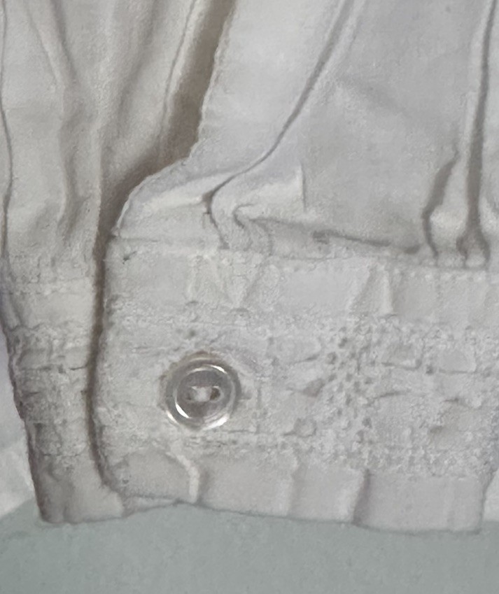 Vintage 80s Laura Ashley White Ruffle Blouse Womens Sz 10 Crochet Lace High Neck
