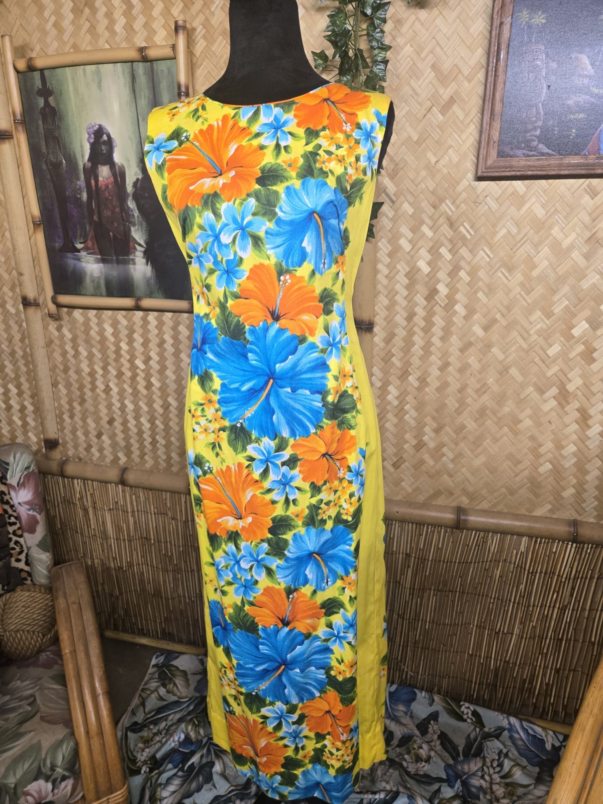 Vintage Hawaiian Togs Maxi Barkcloth Aloha Dress w1217