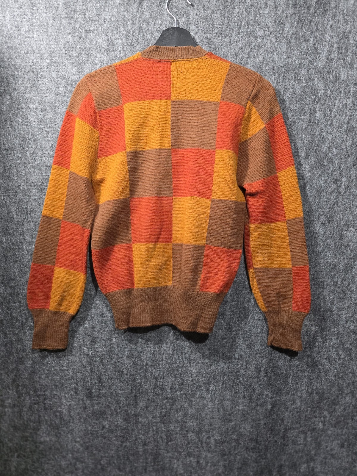 Vintage The Wilroy Traveller New York Knit Sweater Checkered Orange Brown 50s