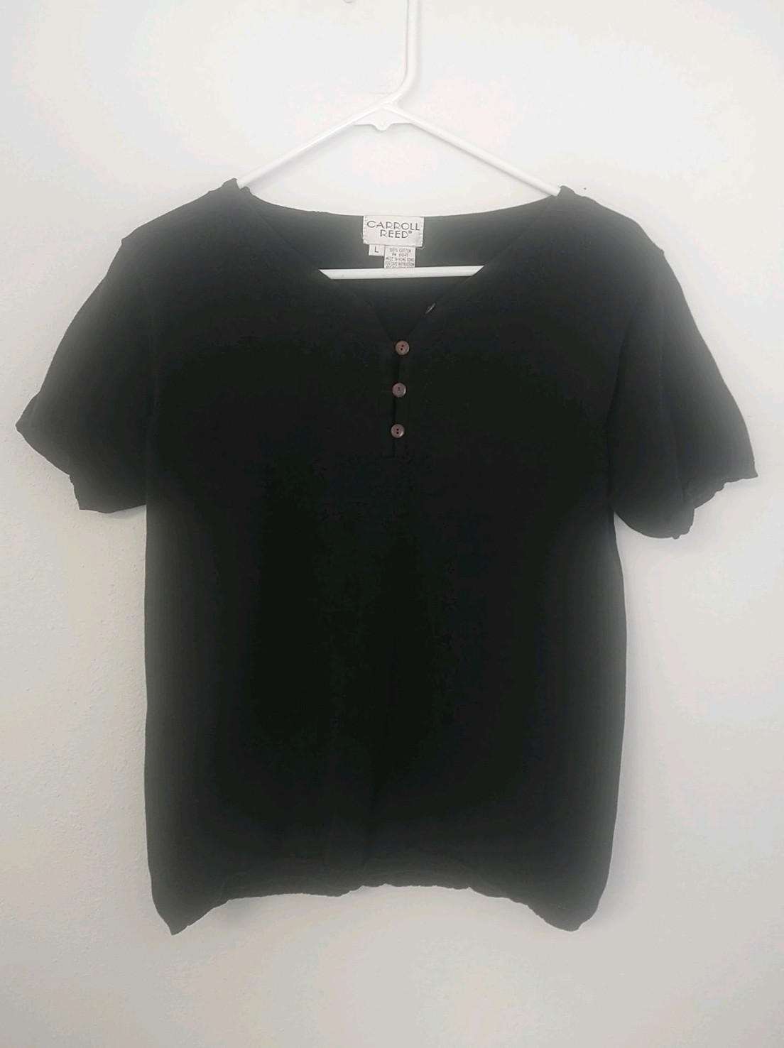 CARROLL REED Vintage Black Embroidered Blouse *SZ L* Made In Hong Kong