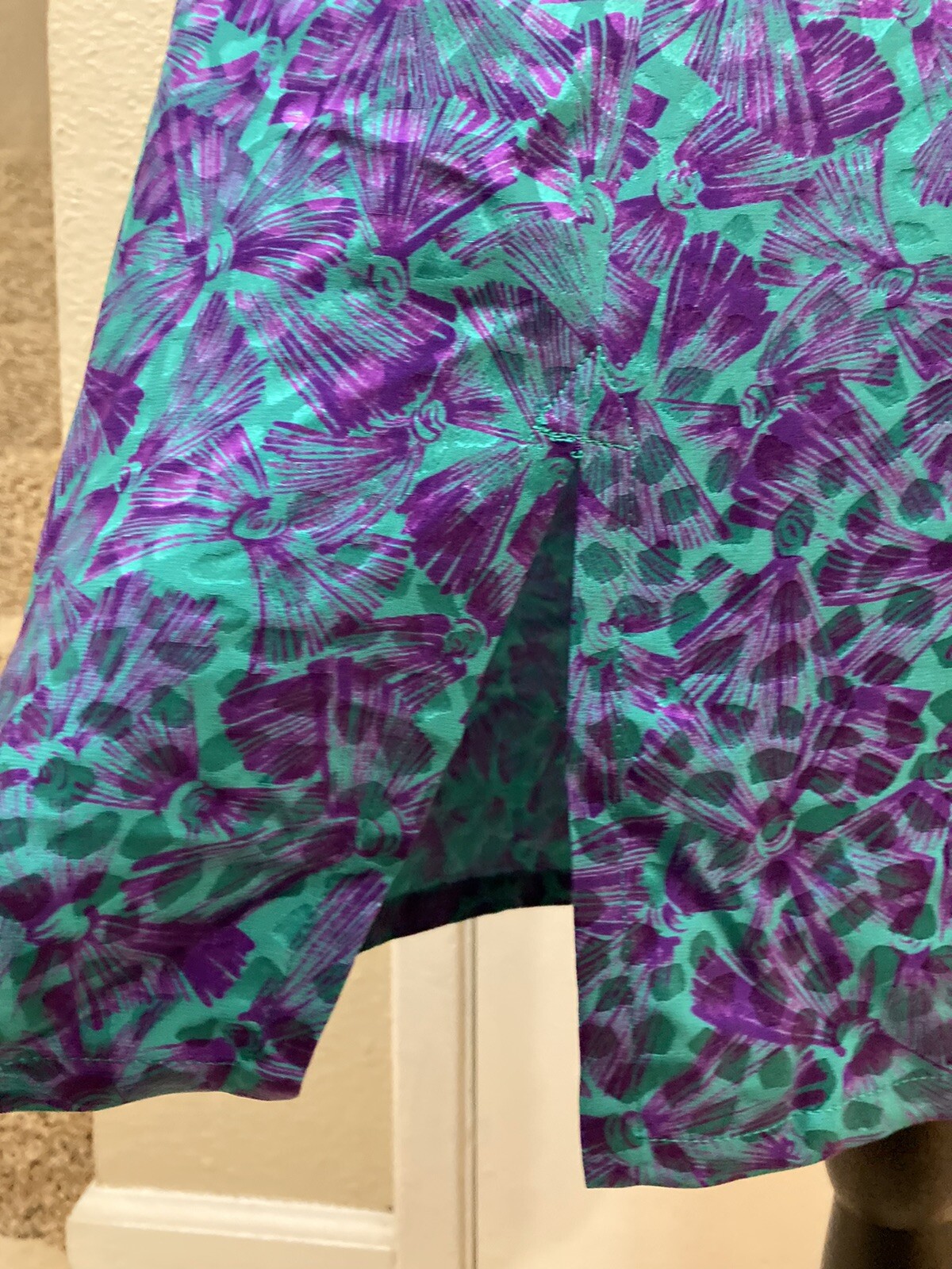 NORA NOH Asymmetric Blouse Maxi Skirt Set 100% Silk Jewel Green Purple Vtg 14