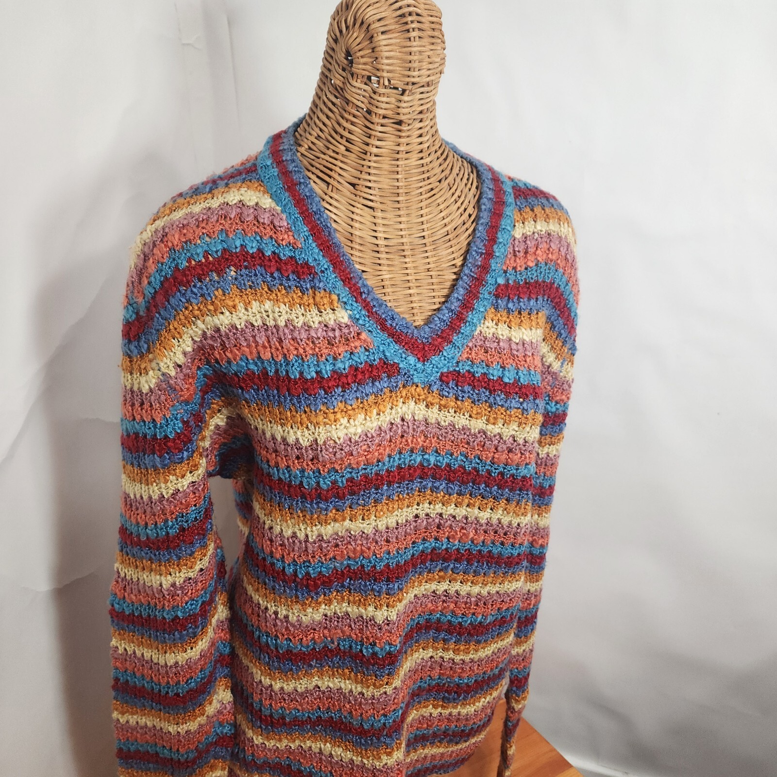 Vintage Givenchy for Chesa 100% Acrylic Knit V-Neck Multi-Colored Sweater Size M
