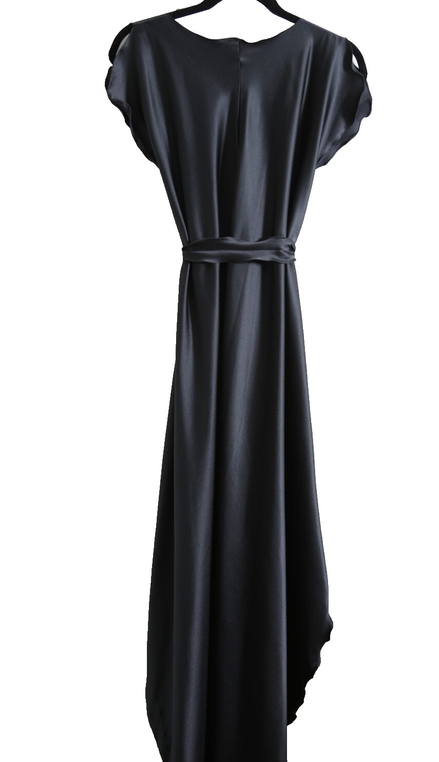 Georgette Trabolsi Womans Vintage Black Satin Wrap Dress Robe Whimsy Witchy Goth