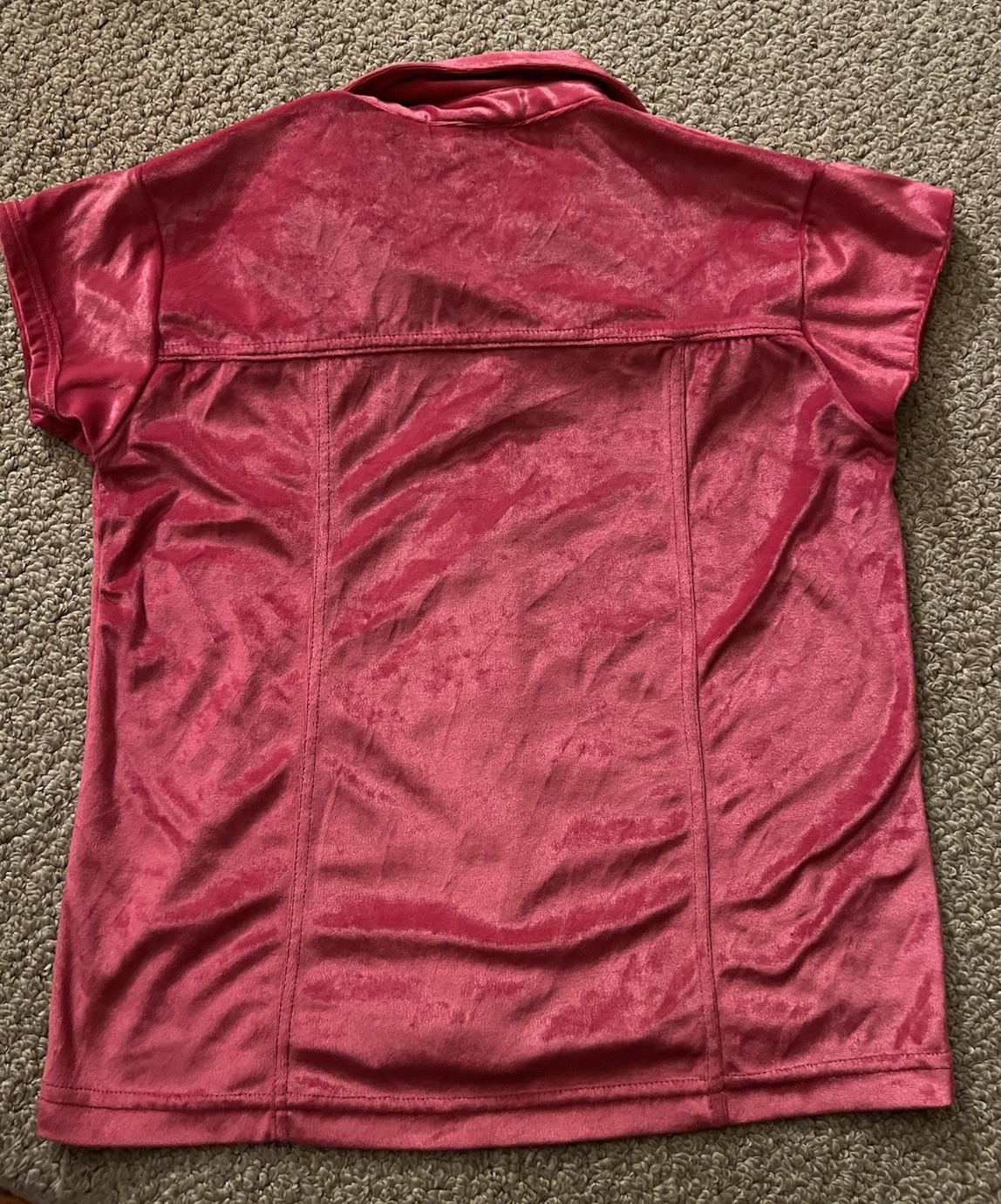 VTG One Step Up Hot Pink Velour Snap Front Top Womens L Y2K
