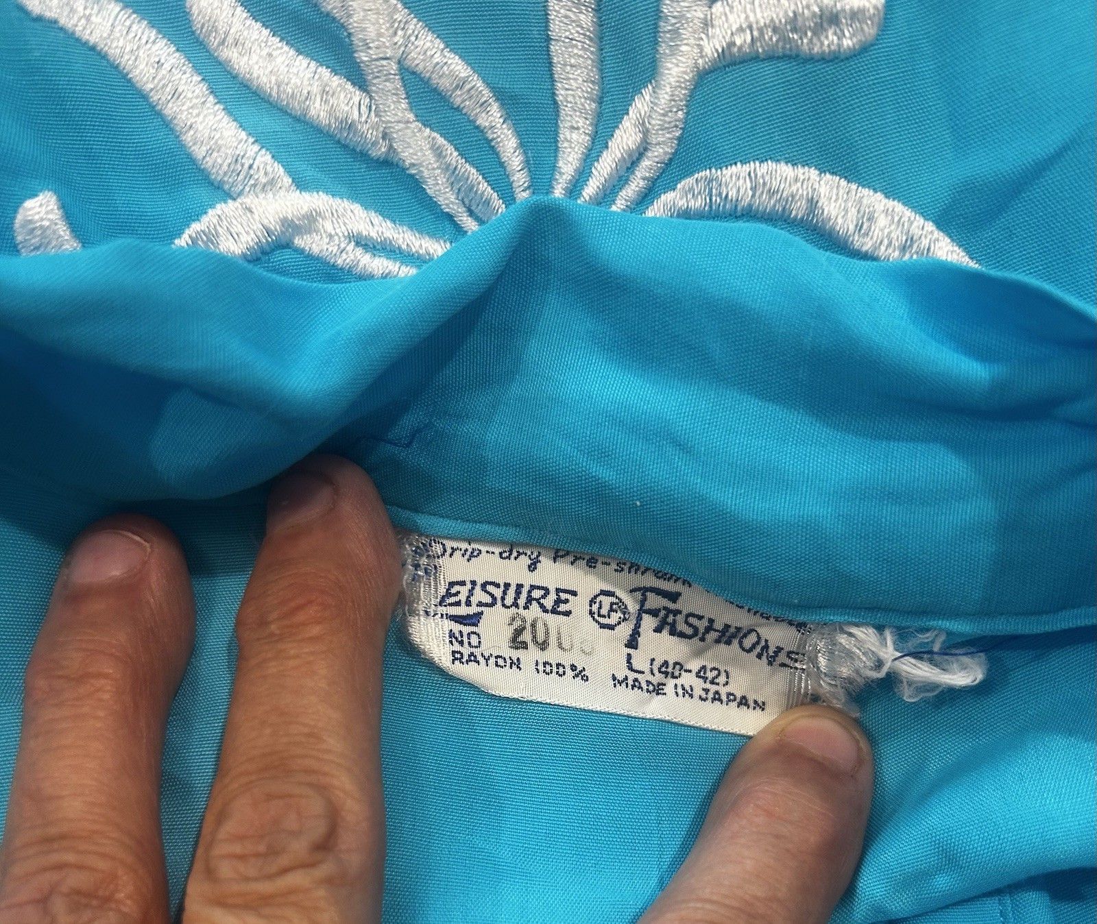 Vintage Leisure Fashions Turquoise Rayon Kimono Robe Embroidered L