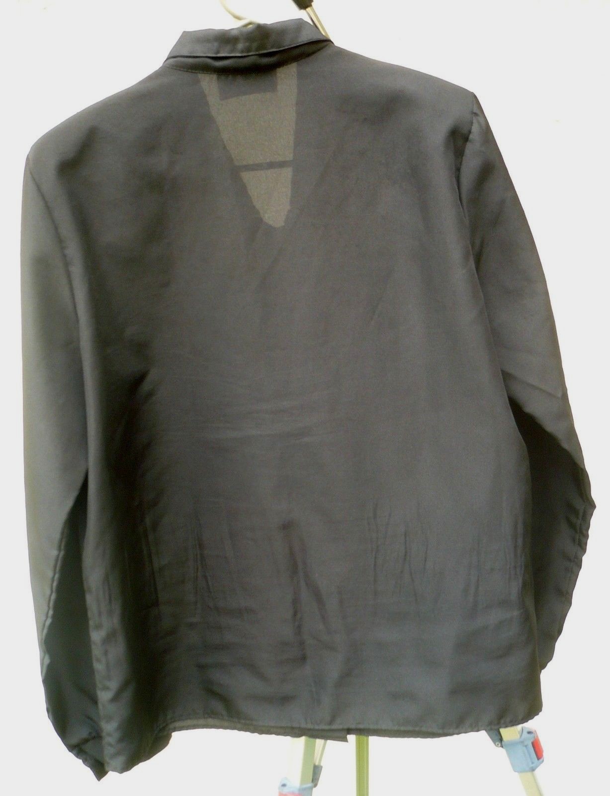 VTG 80S JOANNA M SOLID BLACK HIDDEN BUTTON DOWN LS SILKY POLY BLOUSE SHIRT WOMEN