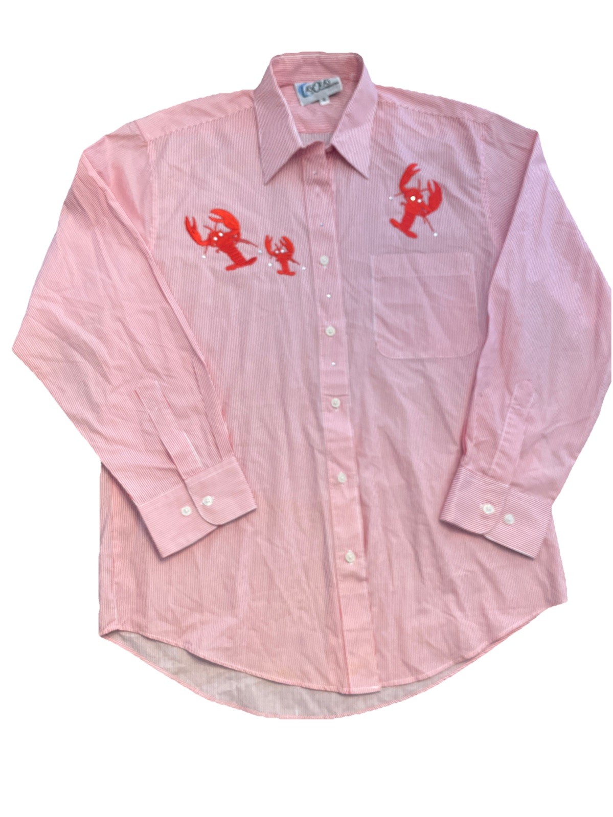 Las Olas Women’s S Striped Vintage Shirt Long Sleeve, Button Front.Lobster