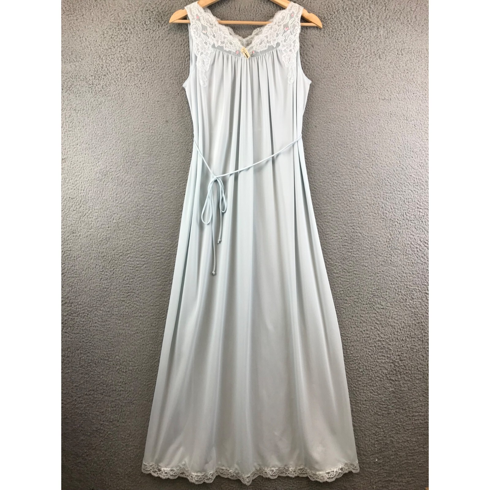 Vintage Shadowline Bridgerton Nightgown Boudoir PJs size 10 petite Blue 70s Lace
