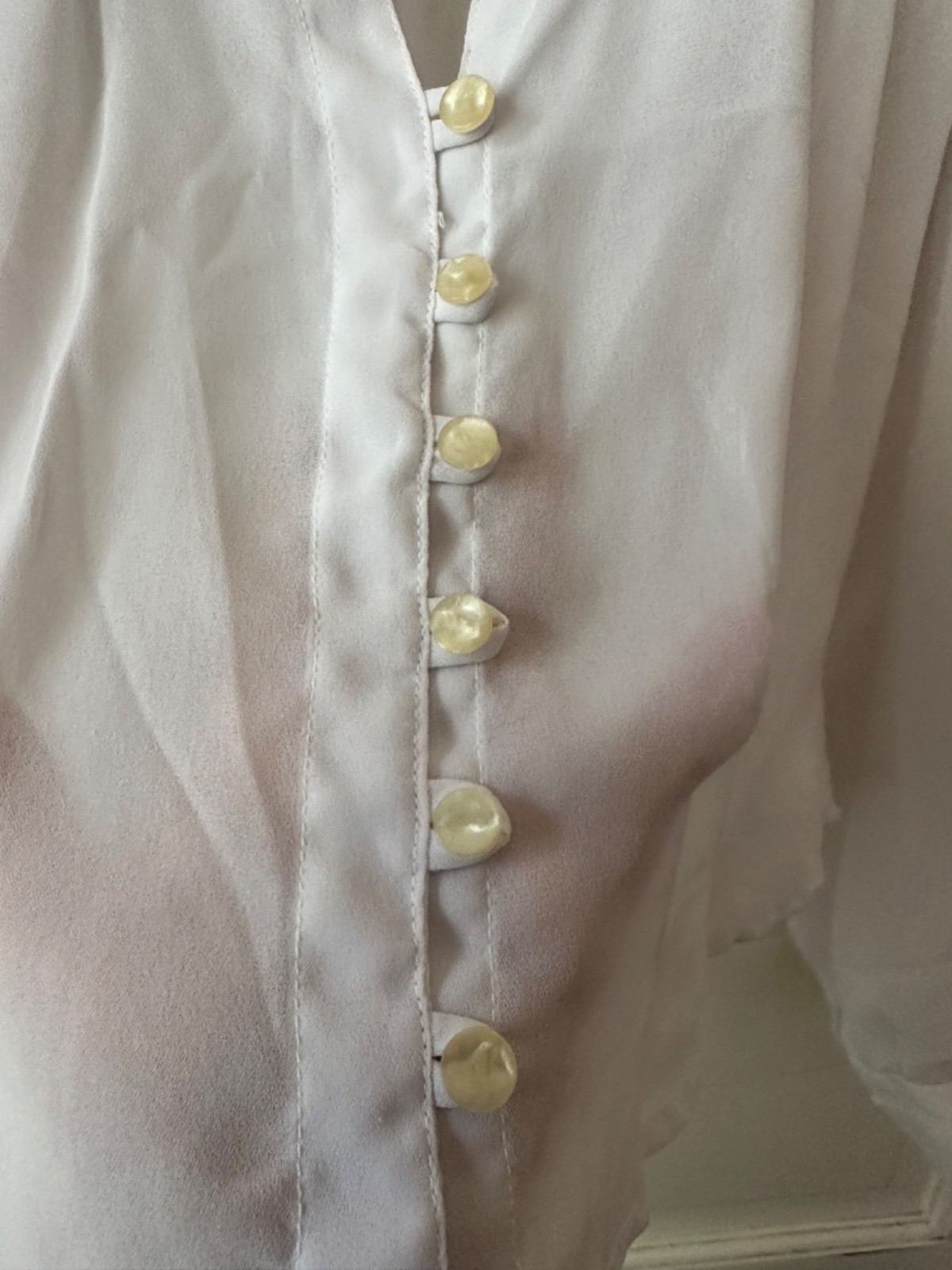 Vintage 70’s Boho Lace Yoke Patchwork Long Cuff Sleeve White Button Up Blouse