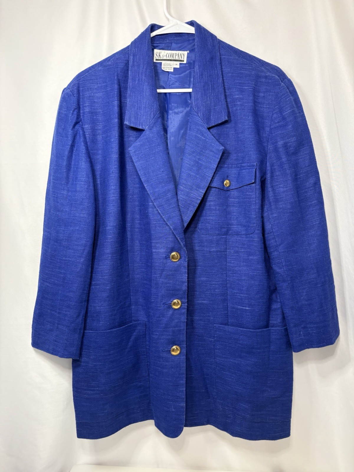 Vintage SK & Co. Royal Blue Women’s Blazer Gold Buttons Pockets Shoulder Pads