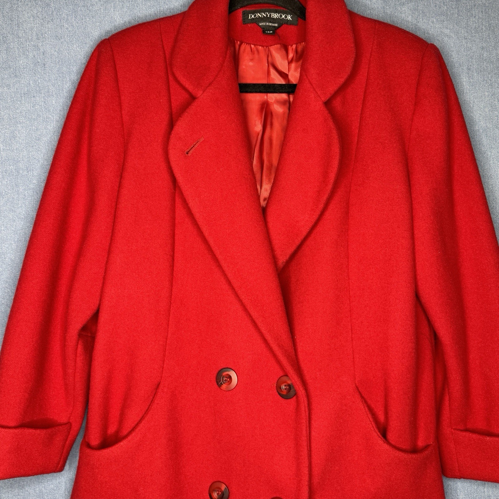 Vintage 80s Donnybrook Womens Red Wool Double Breasted Coat 10 Petite