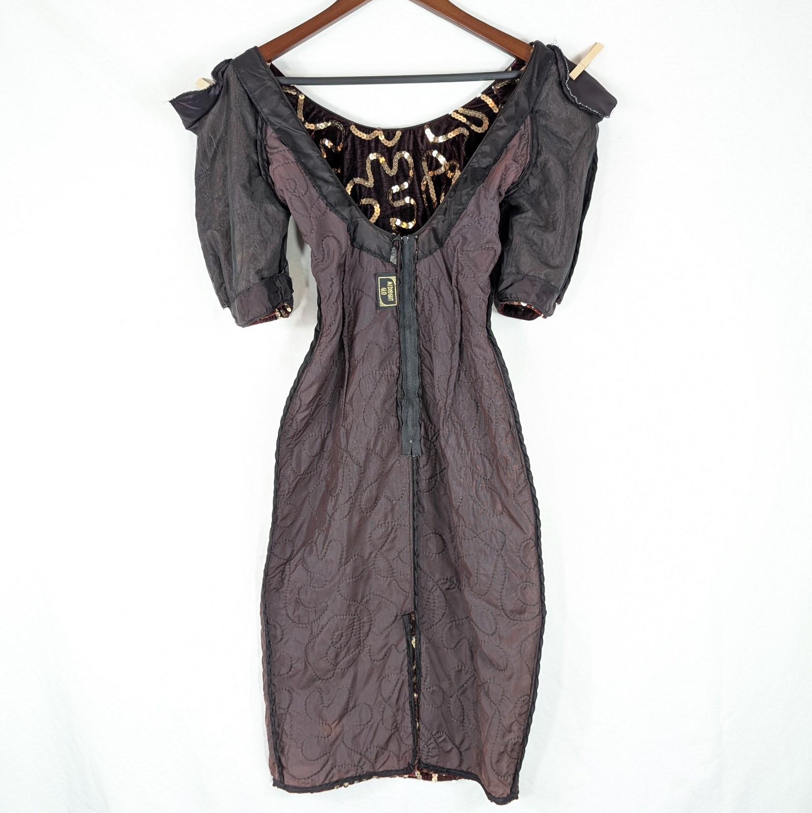 Vtg 80s Midnight Glo Burgundy Velvet Gold Sequin Dress Small Wine Party Cocktail