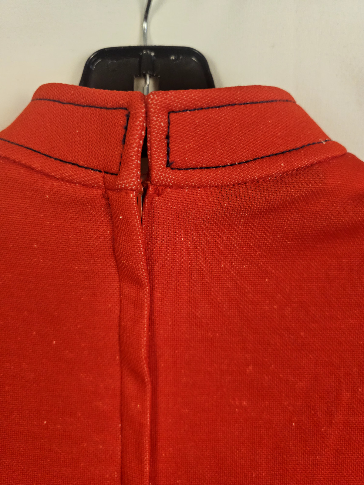 Vintage 1960s Red Polyester Dress With Mandarin Collar Front Circle Pockets 6