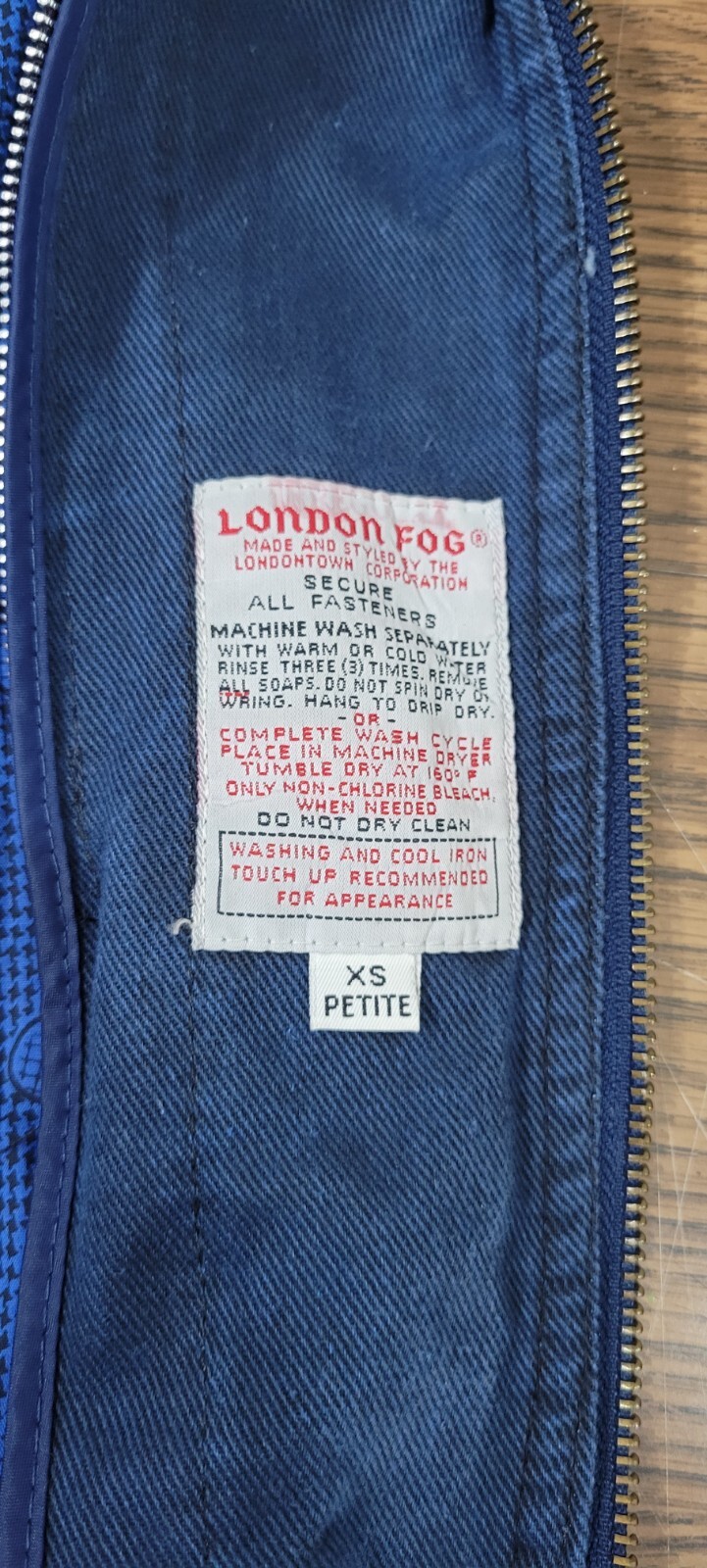 Vtg 1980s London Fog Jacket Blue/Black canvas & leather Womens XS Petite