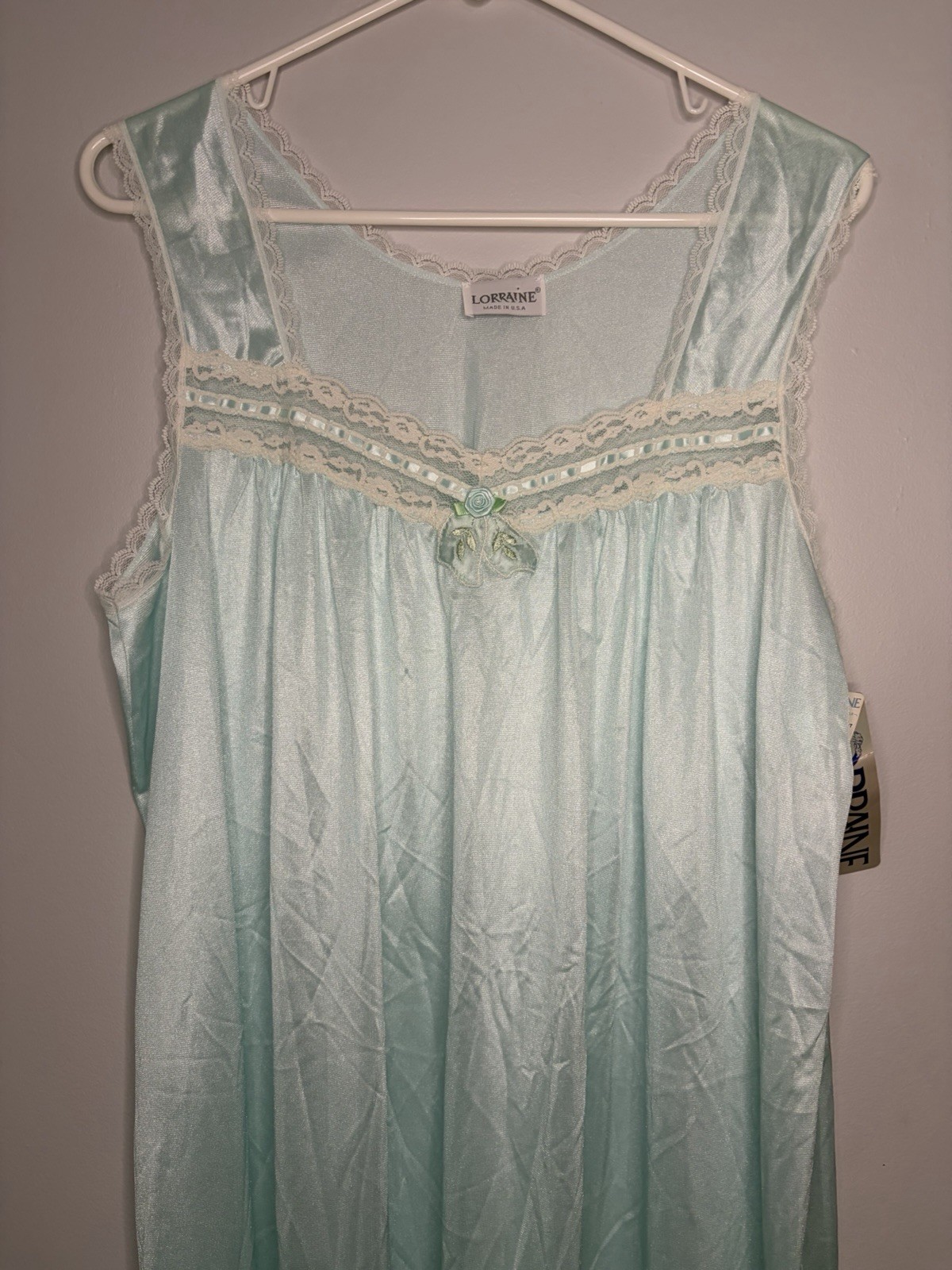 Vintage Lorraine Peignoir Set Nightgown Pale Blue Floral And Lace Detail NWT L