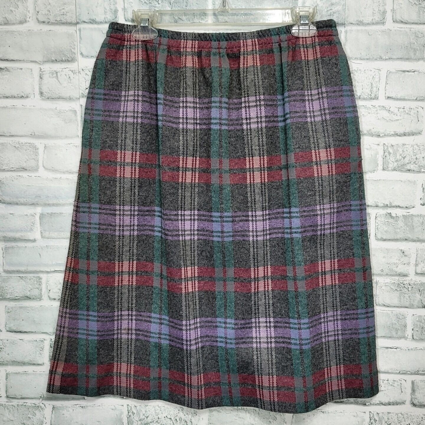 Wardrobe Maker Vintage 70s Plaid A-Line Skirt USA Elastic Waist Academia