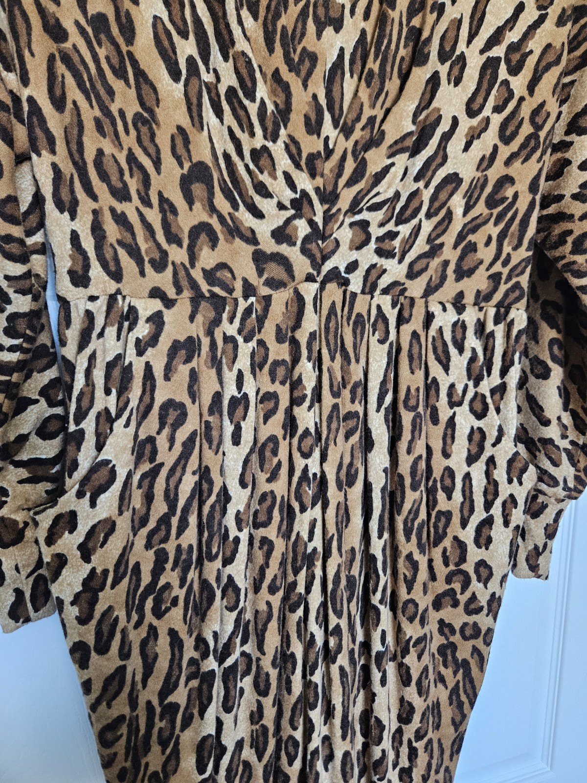 Vtg CHETTA B Animal Print Leopard Cheetah Fitted Pencil Mock Neck Dress