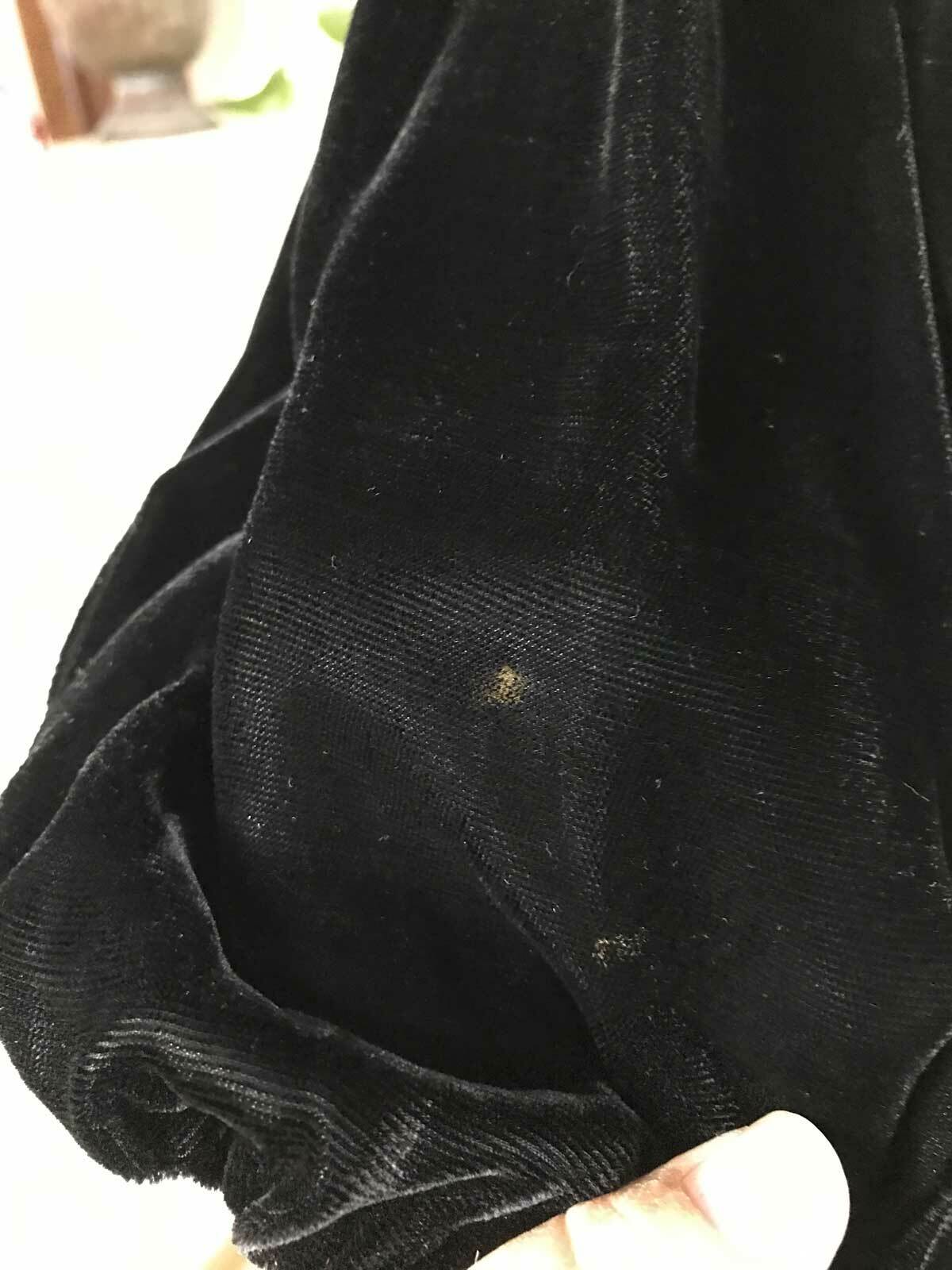 Vtg 30s Black Silk Velvet Long Dress Rhinestone Buttons Evening Hollywood sz 8/S