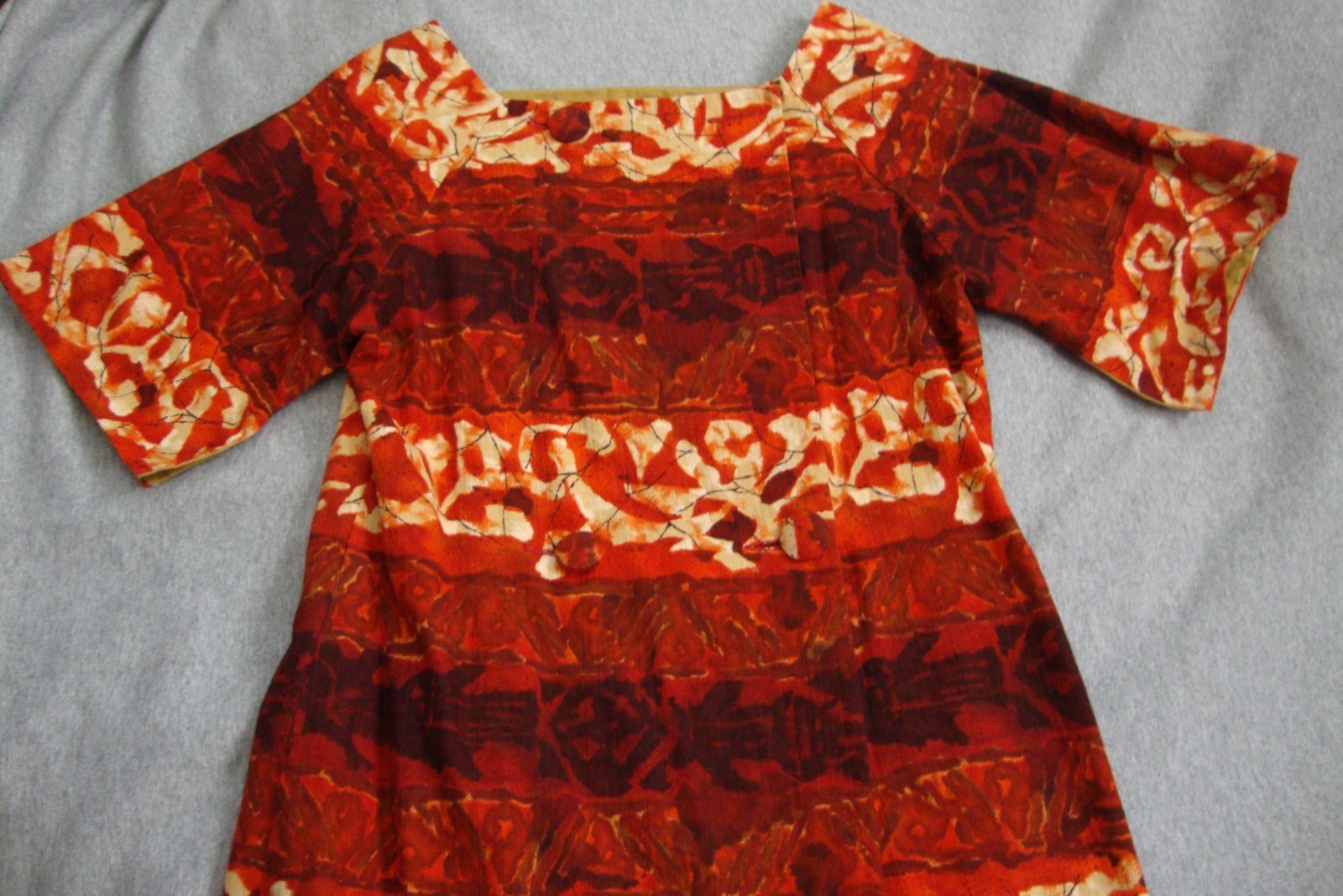 Kiyomi of Hawaii S Vintage 60s DRESS Orange Barkcloth Wraparound Shift Tiki