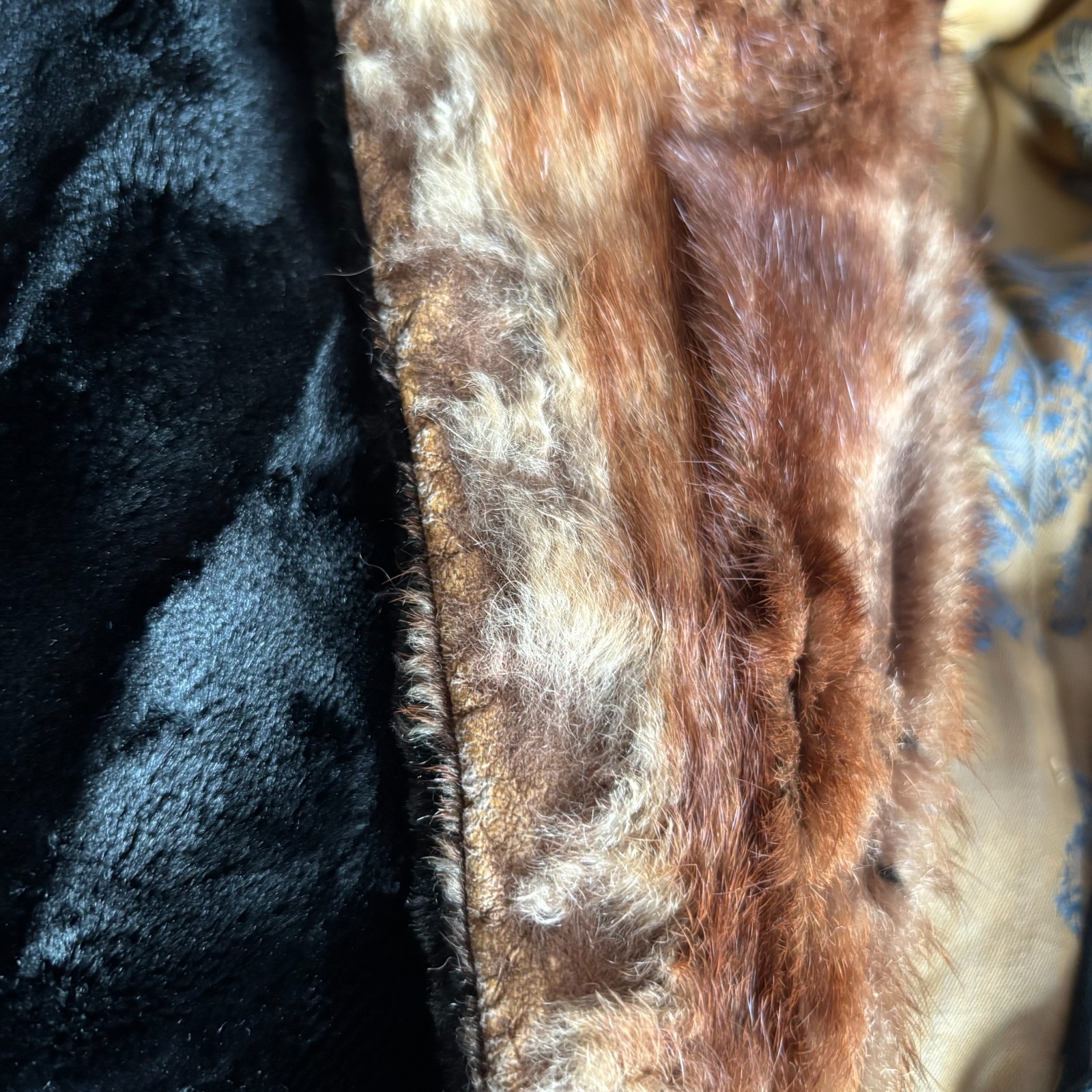 Vintage Antique 1920s Flapper Black Plush Plush Coat Brown Fur Collar