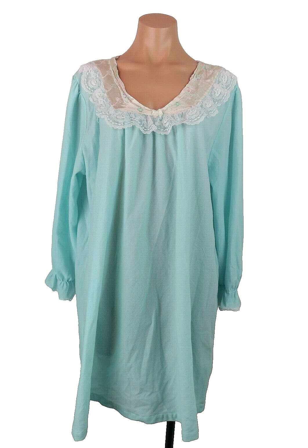 Honors Vtg Floral Fleece Nightgown Dress PLUS sz 2X Prairie Lace Yolk Gown