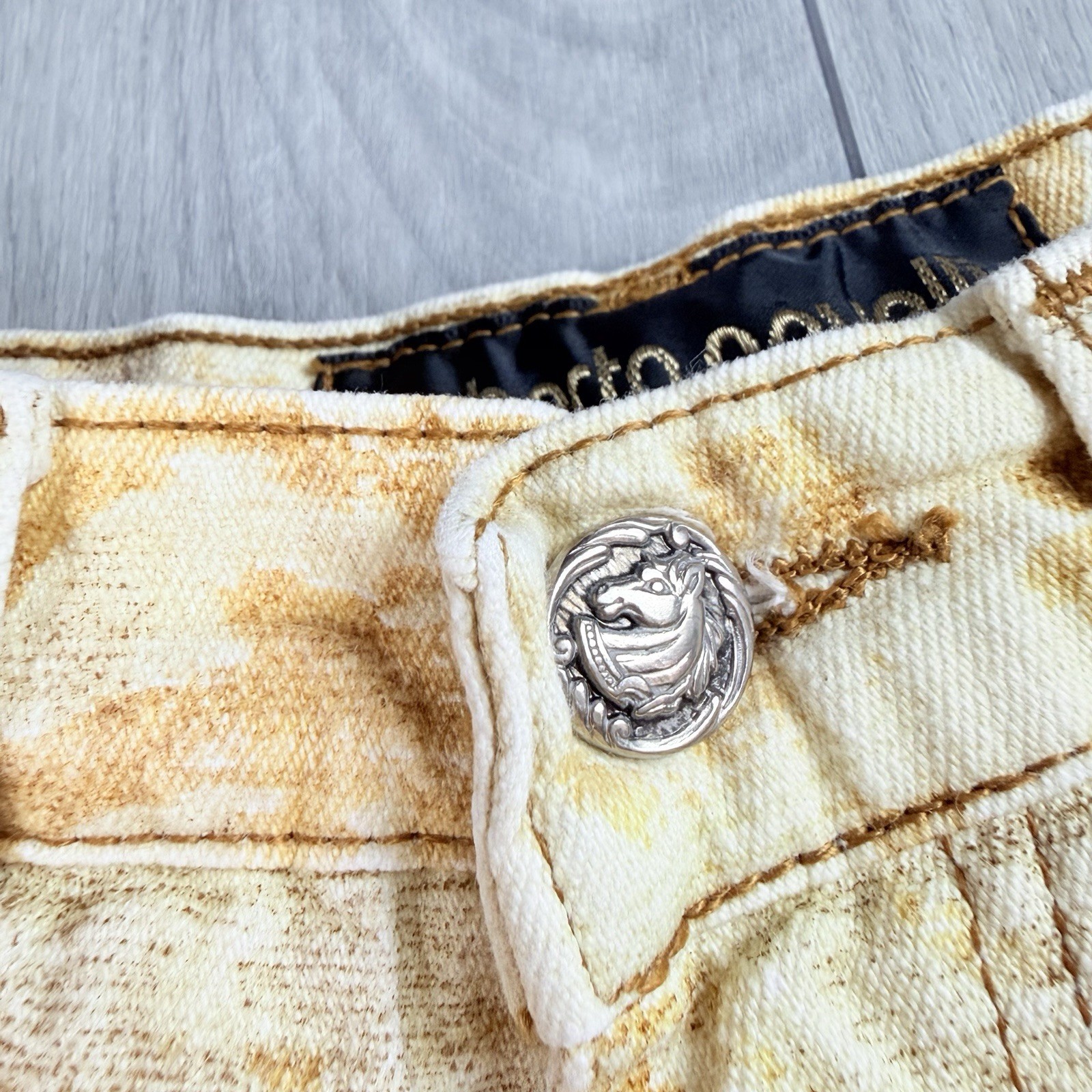 Vintage Roberto Cavalli 90s Funky Sand Blasted Denim Shimmer Jeans Small Italy