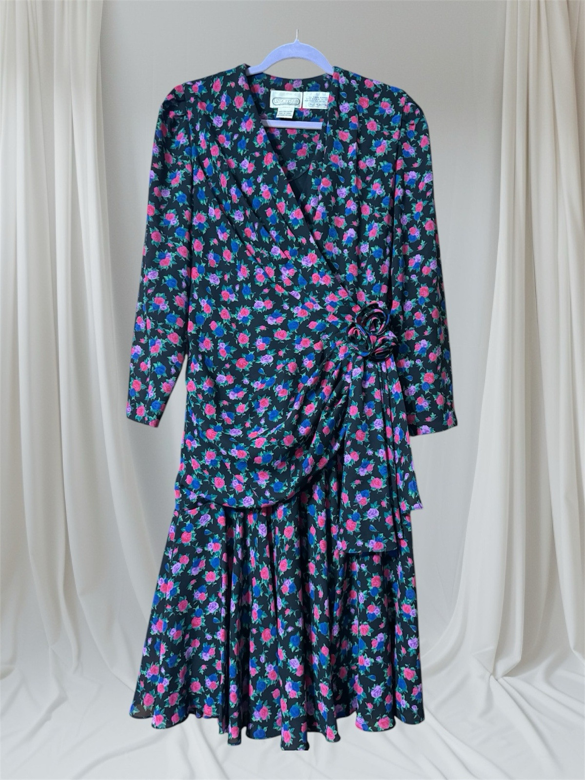 VTG 80s LIZ ROBERTS PUFF By Mary Ann Lamonte Floral Side Wrap Women’s Size M/L