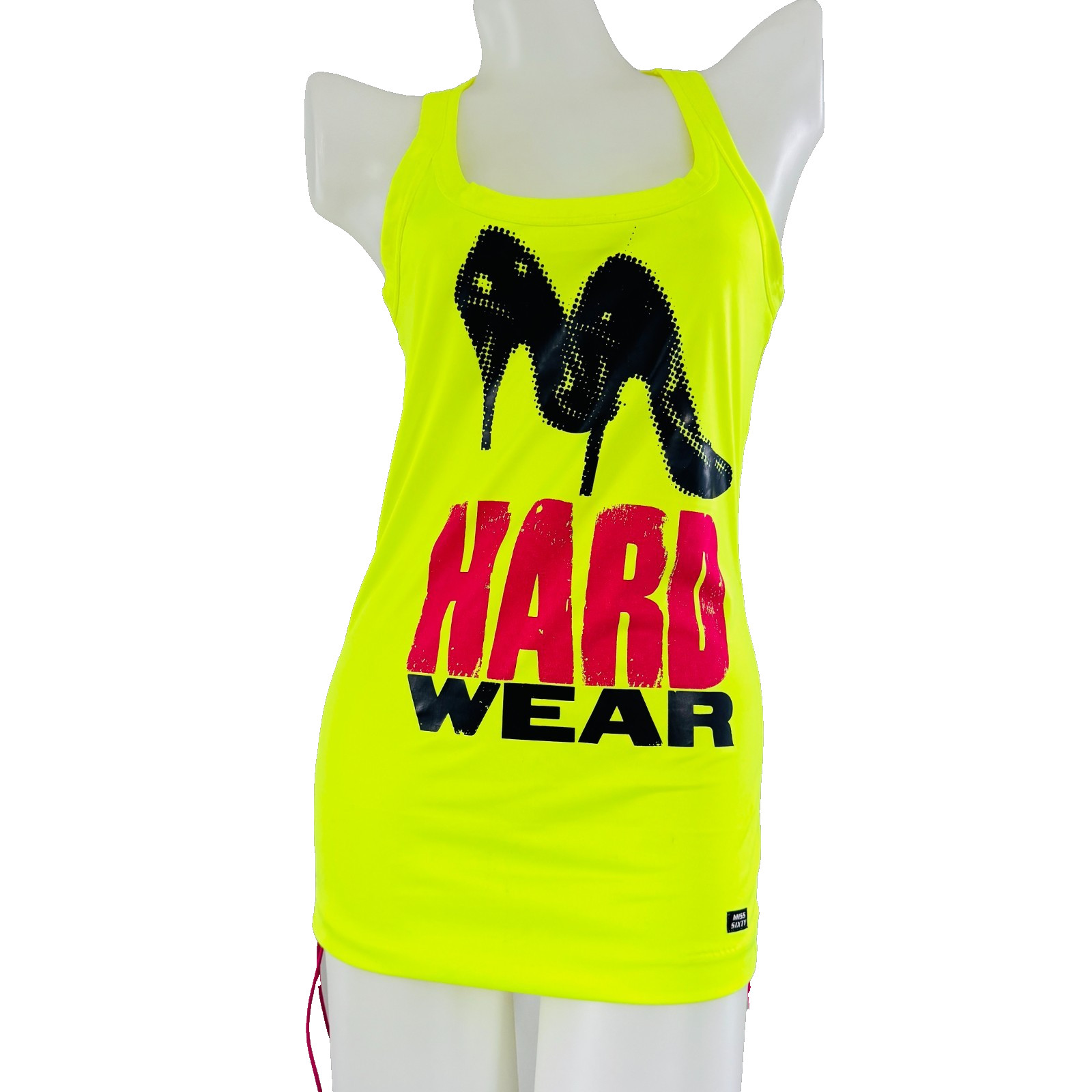 Y2K vtg MISS SIXTY Luxury Neon Yellow HARD WEAR Hot Pink Tank Top Going Out M 90