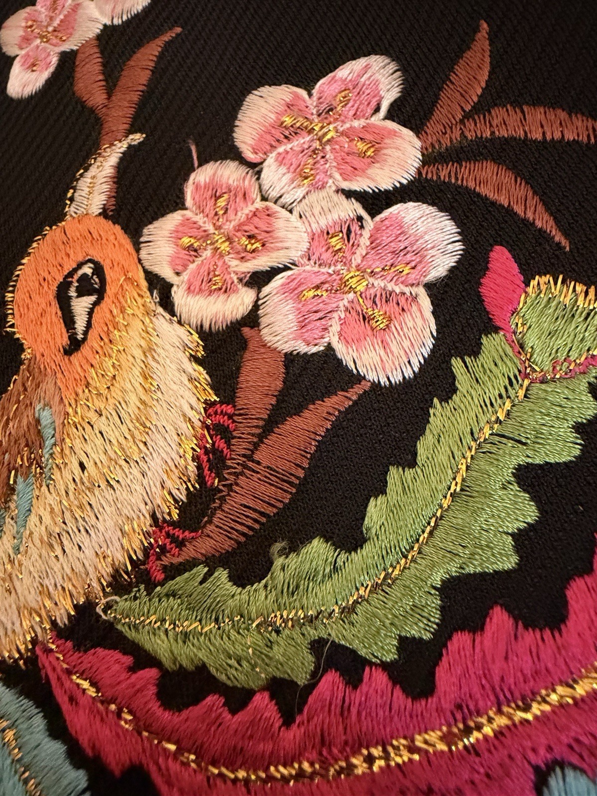 2 Vintage Handmade Embroidered Maxi Skirts Asian Bird & Cherry Blossom 24 Inches