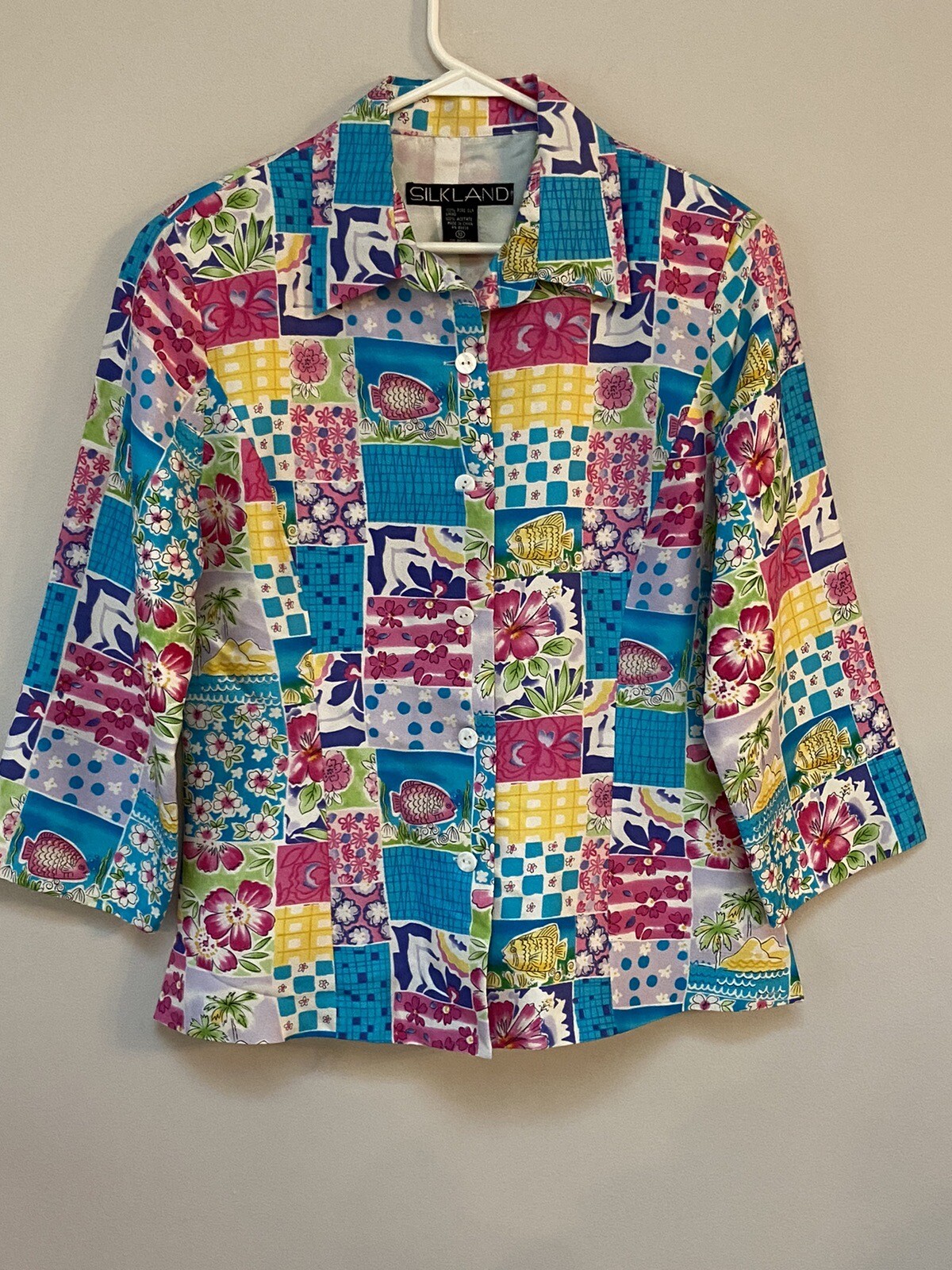 Silkland Womens 100% Silk Jacket Padded Shoulders Size 10