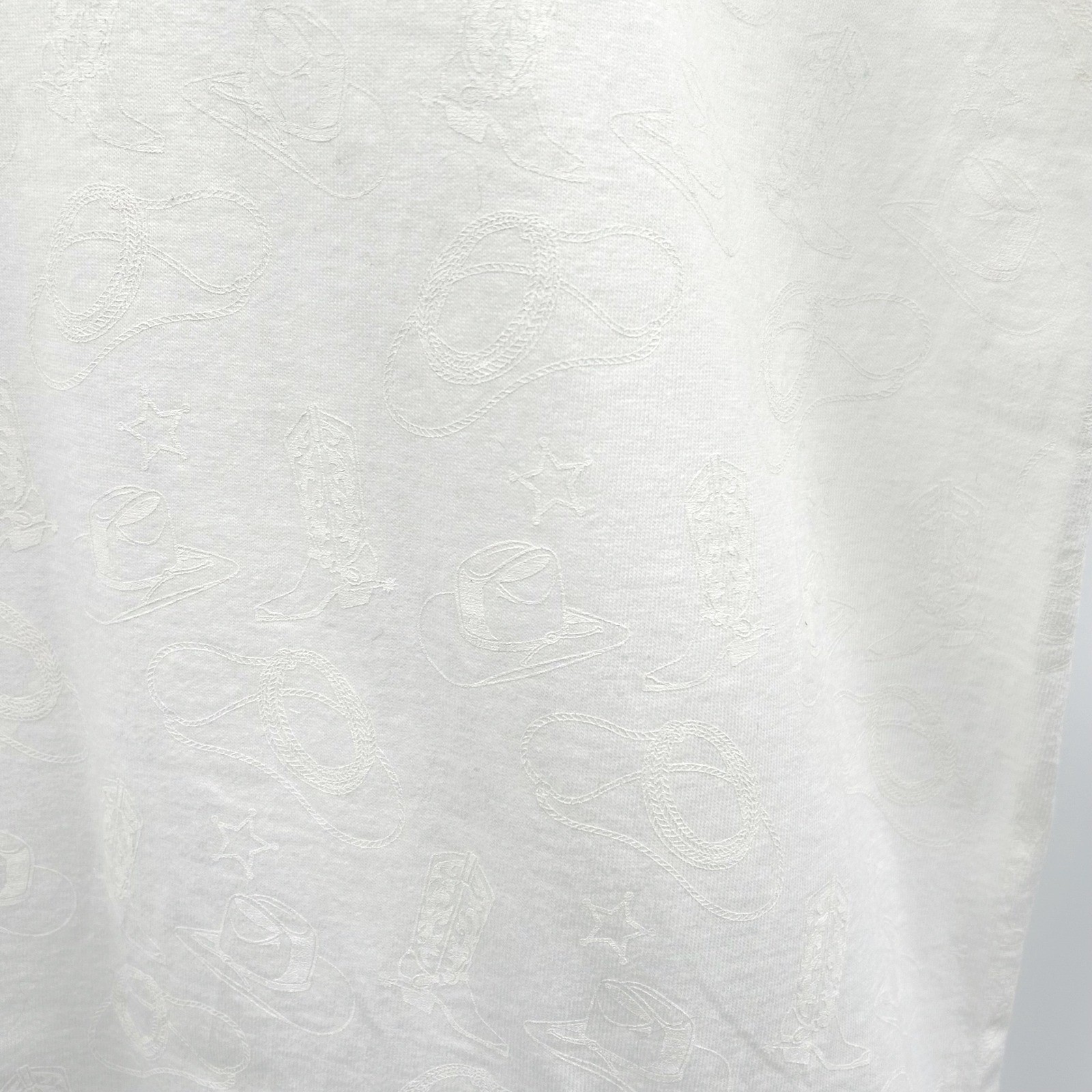 Womens Vtg 90s Western Fringe T-Shirt White Embossed Cowgirl Fruit of the Loom