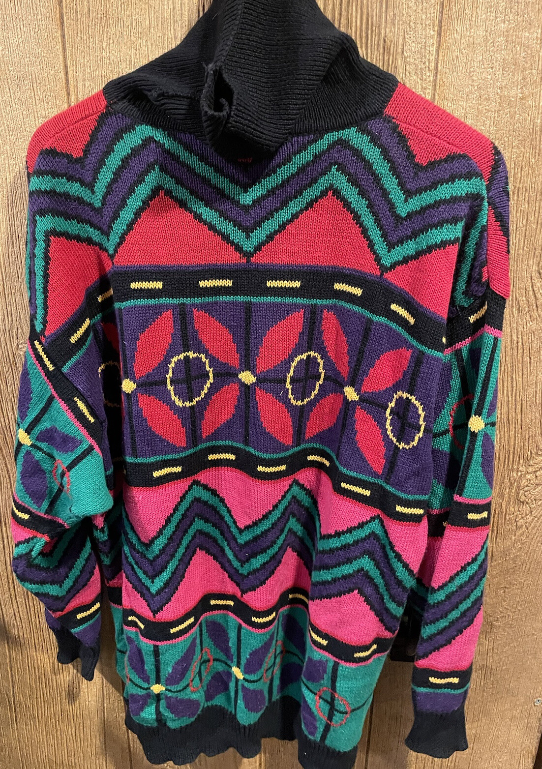 Vintage I.B. Sport Womens LG 1980s 90s Colorful Sweater Art Deco Geometric Tunic