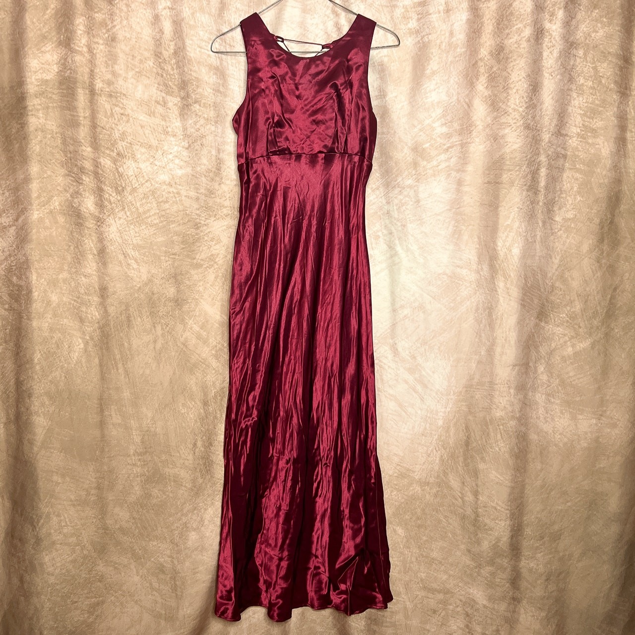 Vintage 90s All That Jazz Empire Waist Dress Burgundy Satin Lace Up Back Formal