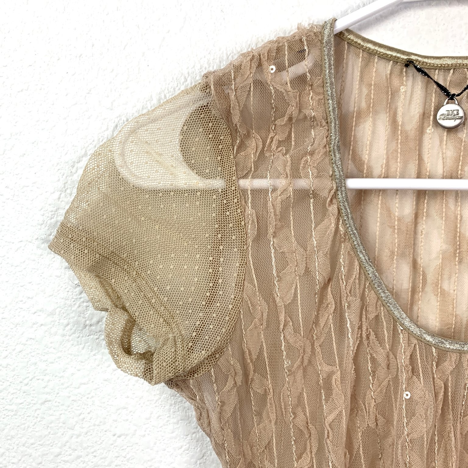 Vintage Y2K BKE Boutique Sheer Sequin Women’s M Short Sleeve Shirt Boho Chic