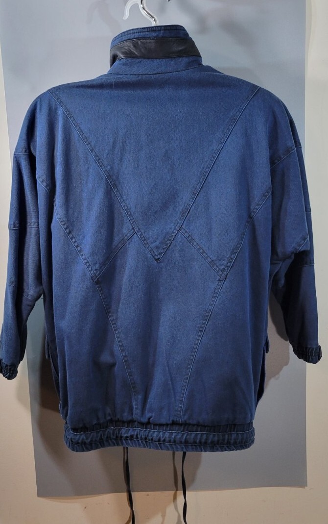 Vtg 1980s London Fog Jacket Blue/Black canvas & leather Womens XS Petite
