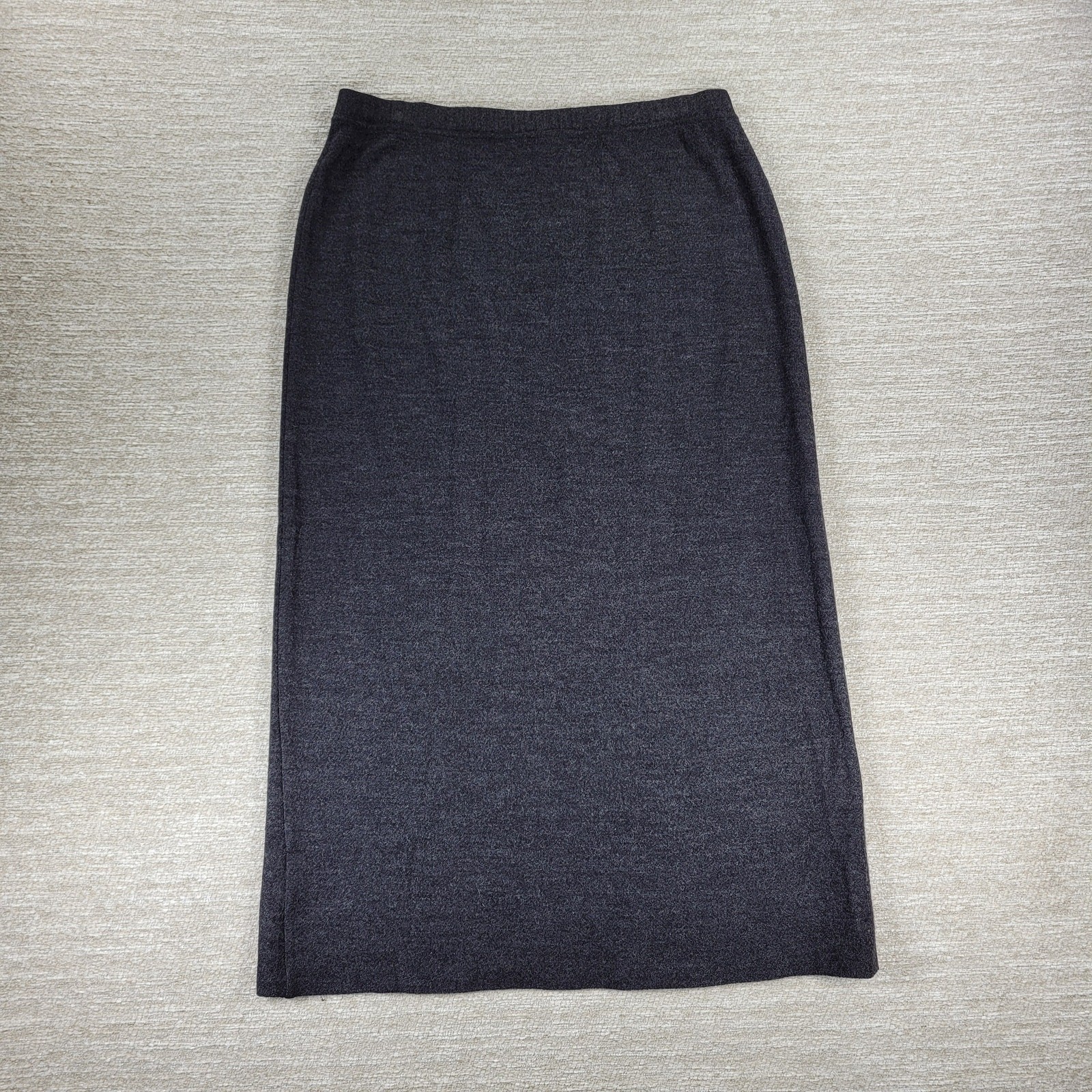 Eileen Fisher Wool Midi Skirt Medium Heather Gray Knit Elastic Waist USA