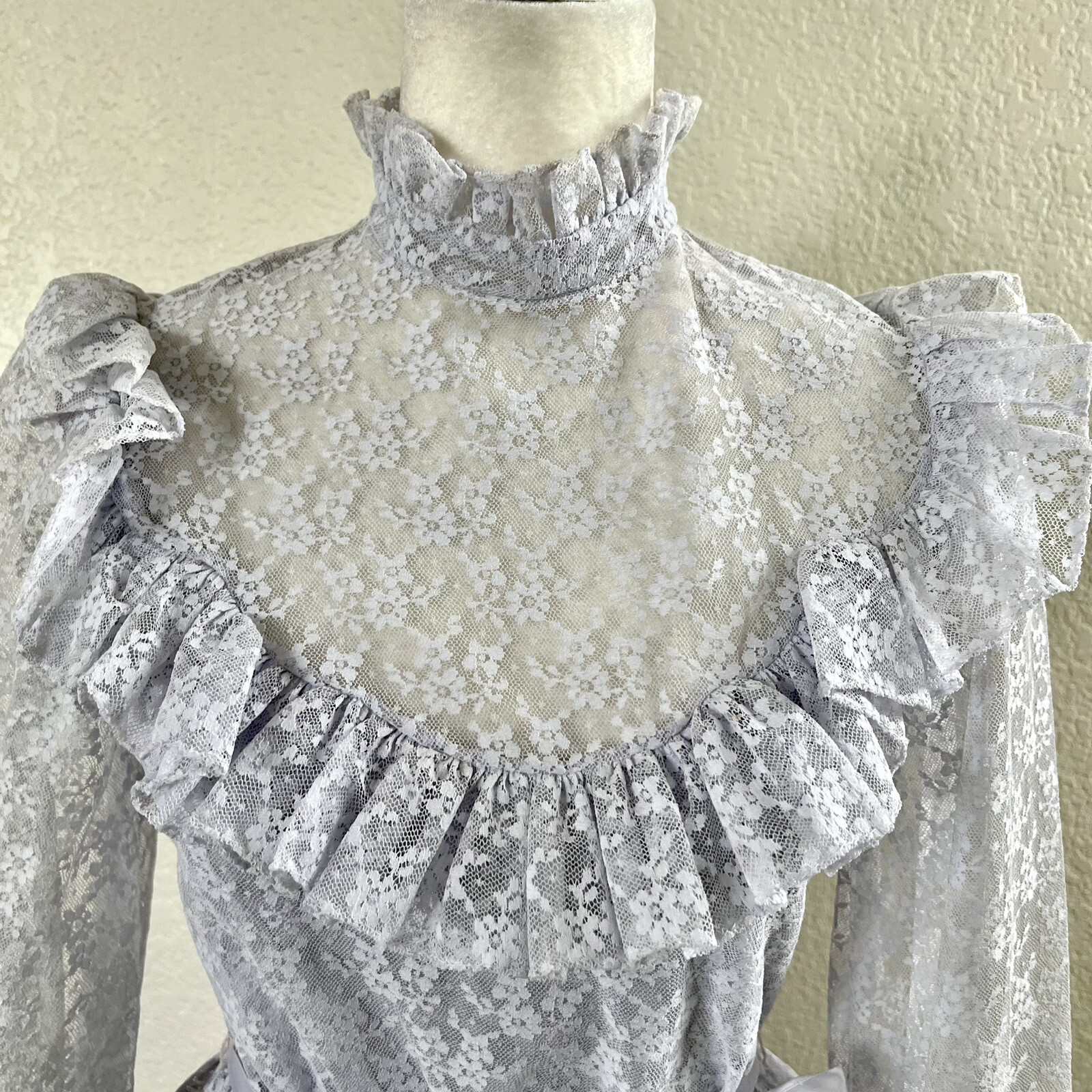 Vintage 70s Long Light Purple Lilac Ruffled Lace Maxi Dress Creations by Aria