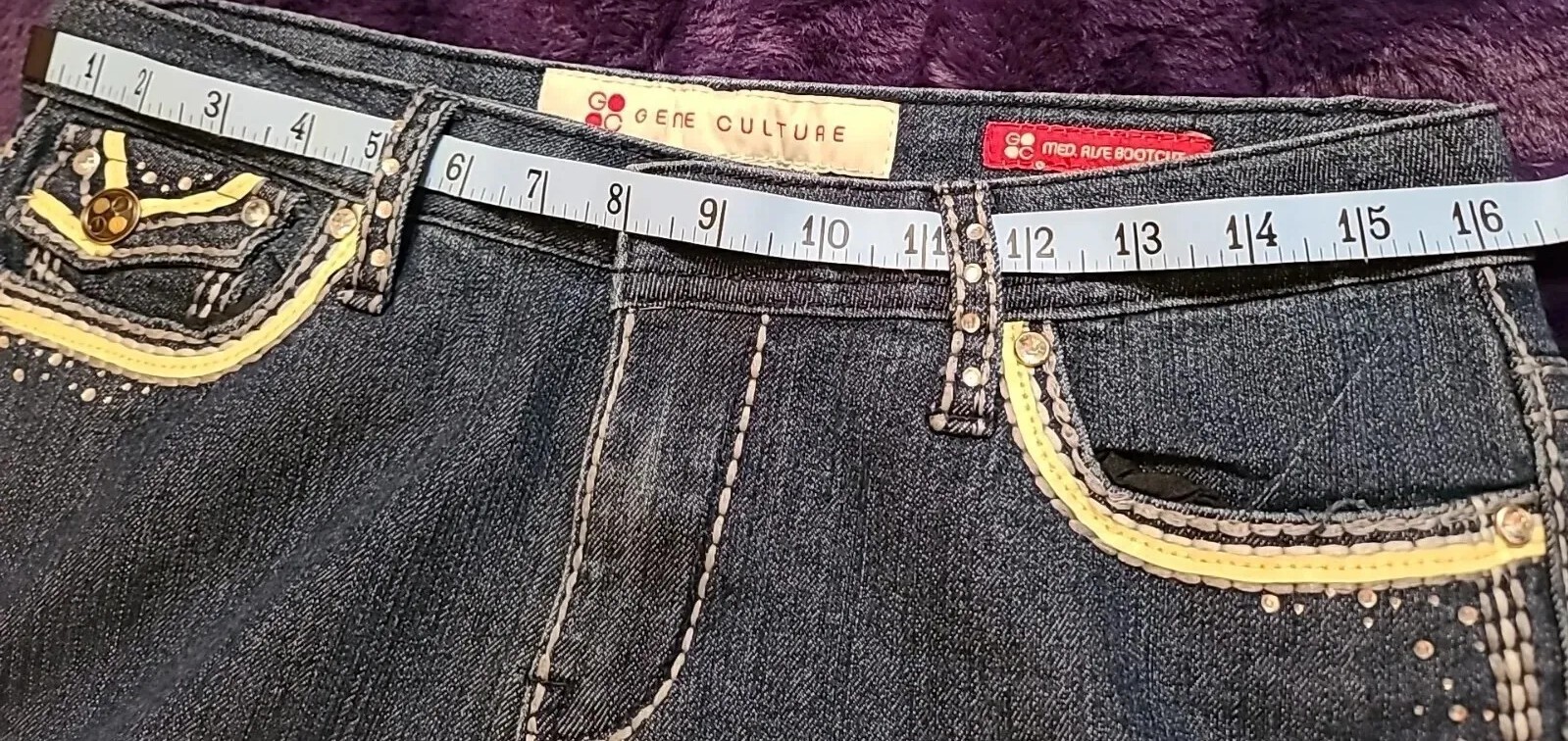 Gene Culture Mid Rise Bling Boot Cut Dark Wash Women’s Jeans Size 8 VTG 32 X 32