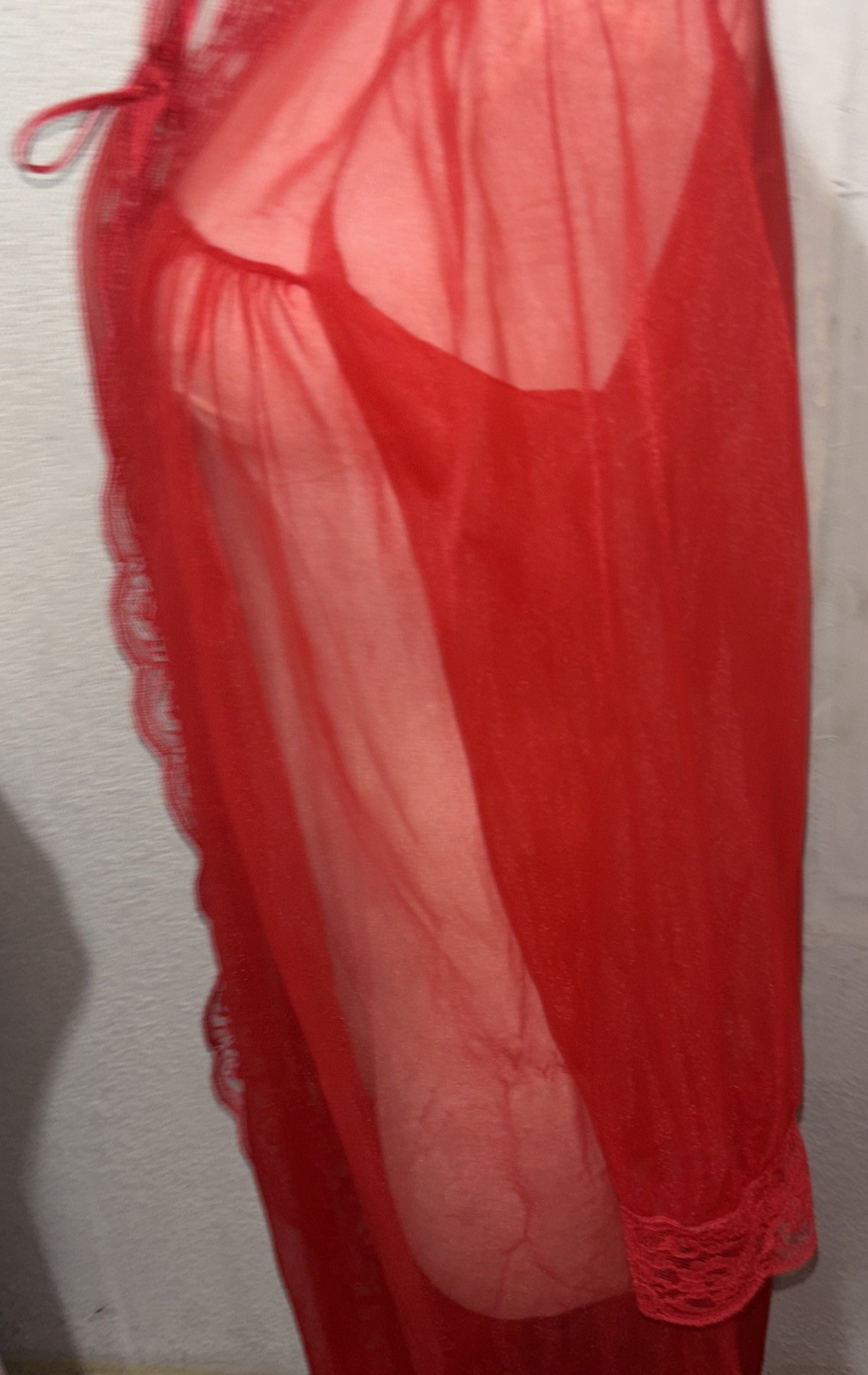Vintage Glencraft Lingerie Red nylon and lace lingerie nightgown #0012