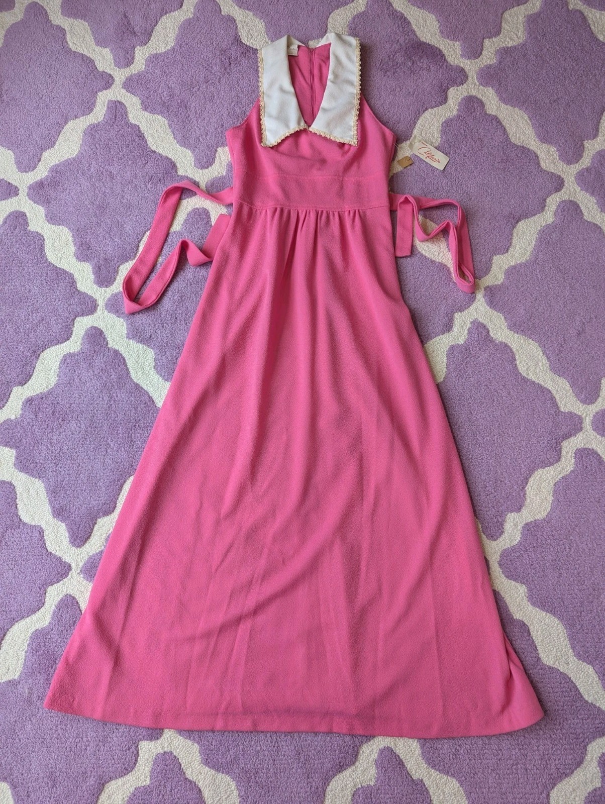 Vintage 70’s Joni Blair Of California Pink Dagger Collar Polyester Maxi Dress S