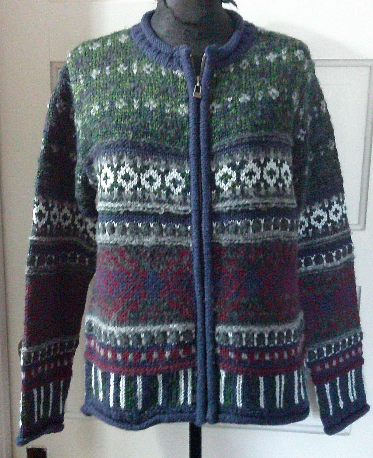 ’90’s TANGENTS Blue Abstract Zip Front Sweater S